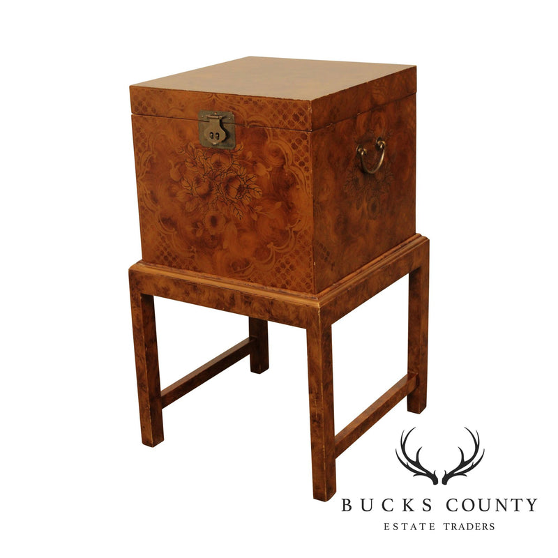 Asian Influenced Faux Painted File Cabinet Box on Stand