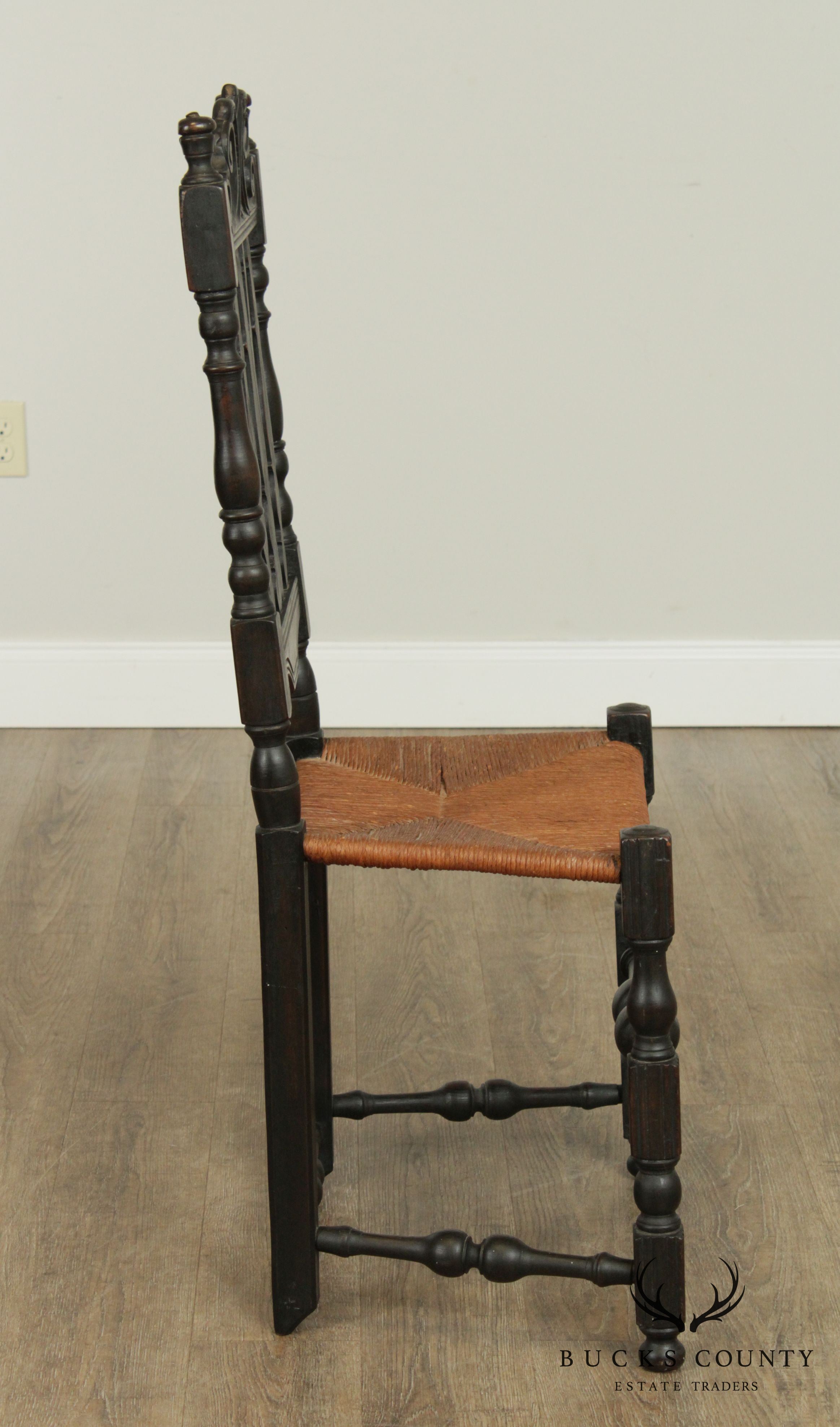 Custom Reproduction Carved Bannister Back, Rush Seat Side Chair