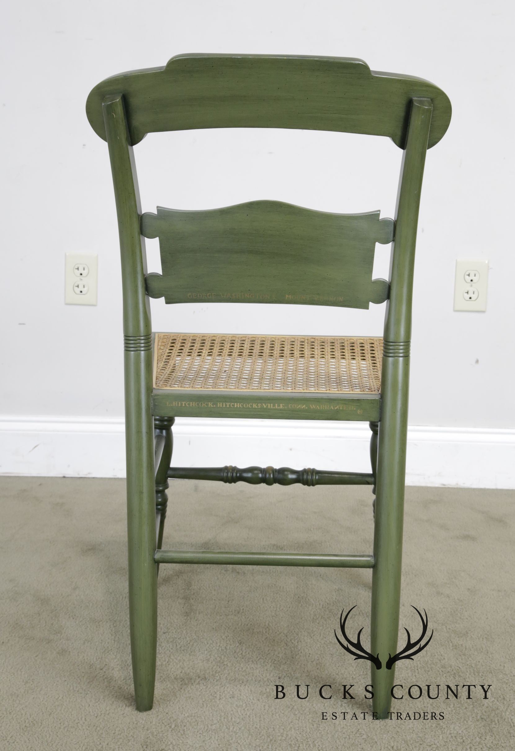 Hitchcock Green Painted George Washington Mount Vernon Cane Seat Side Chair (B)