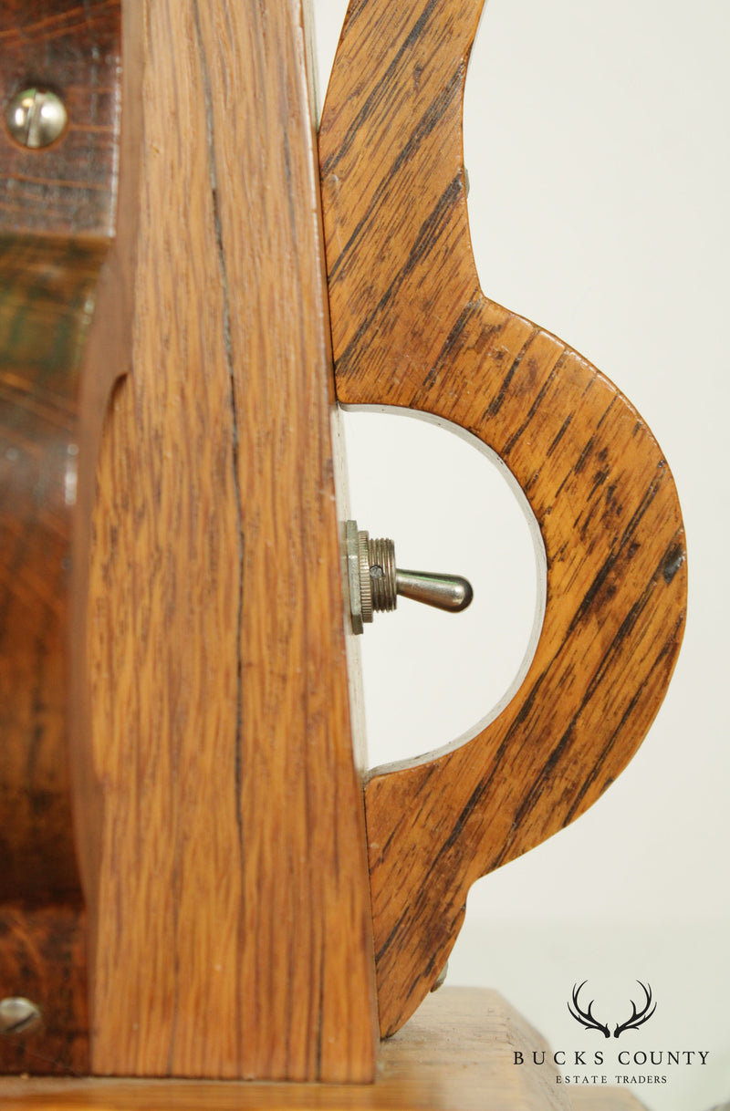 Mission Arts & Crafts Vintage Oak Slag Glass Table Lamp