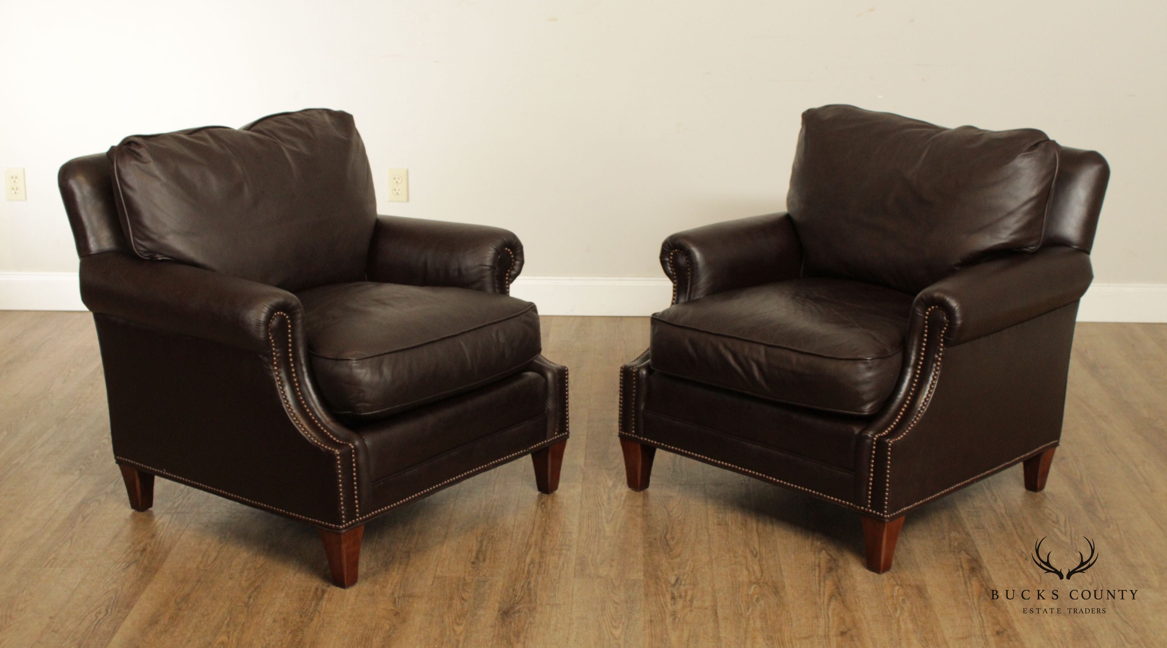 Baker Furniture Pair of Leather Lounge Chairs (C)