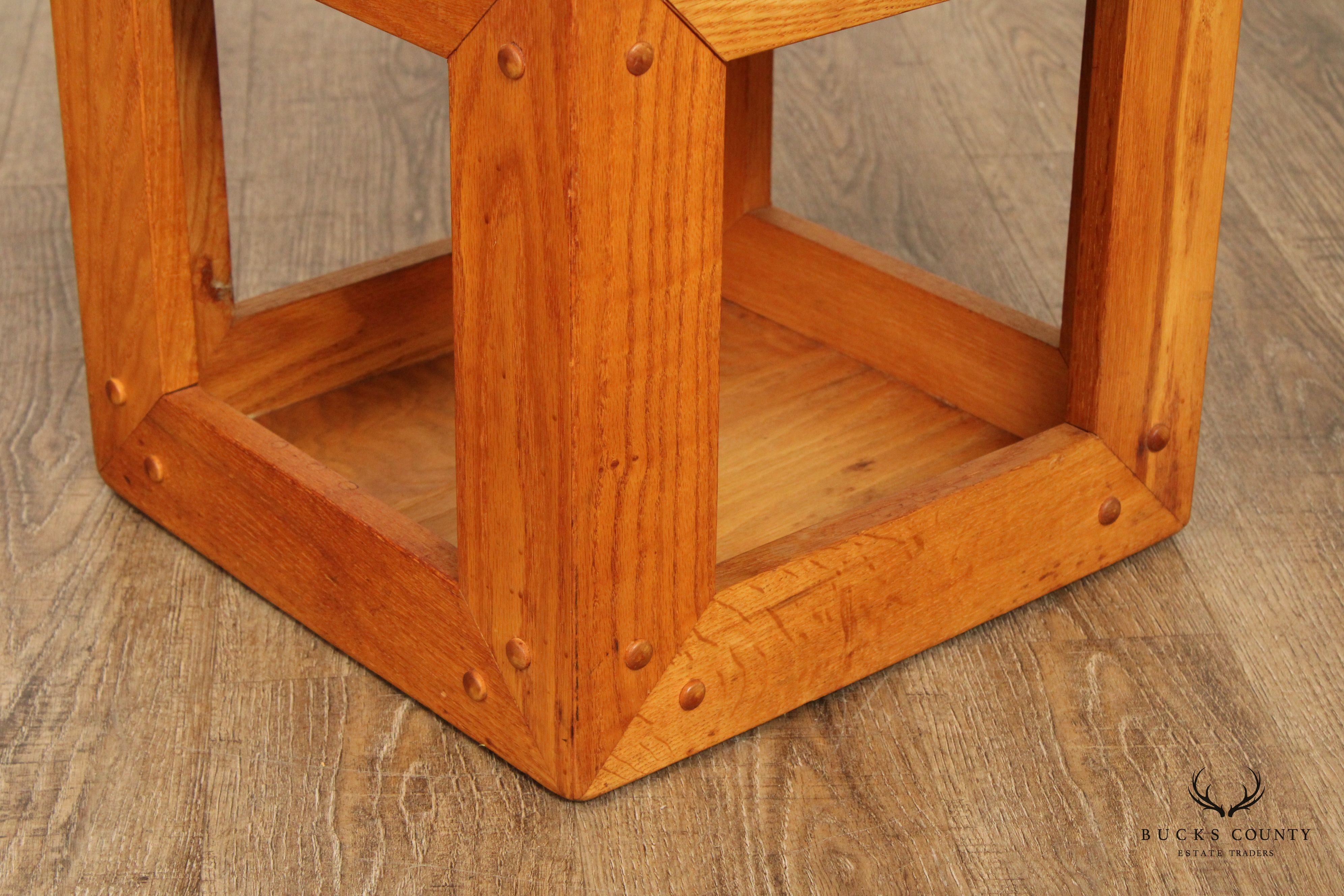 Mid Century Danish Modern Oak Cube Stool