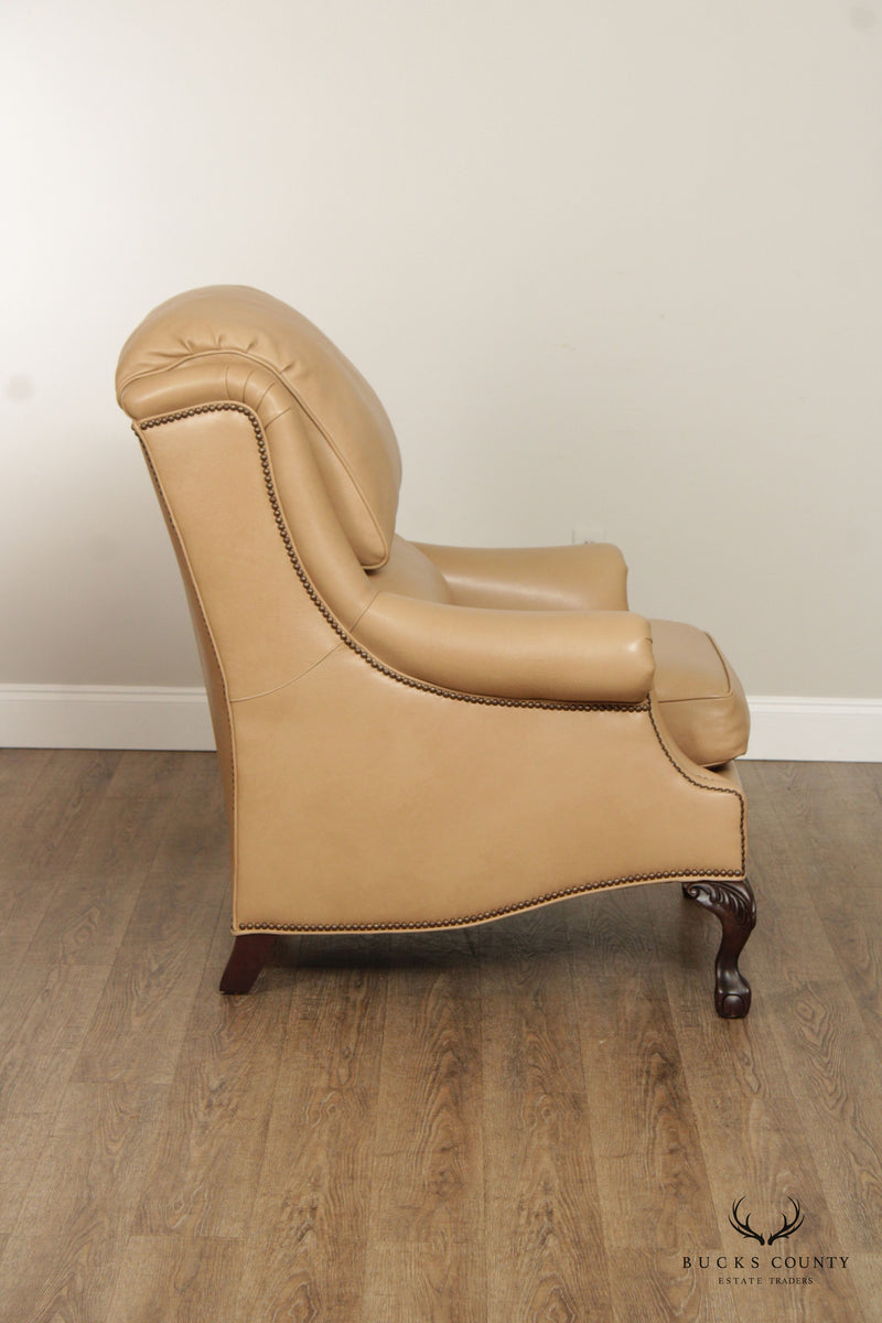 Hancock and Moore Chippendale Style Pair of Leather Lounge Chairs
