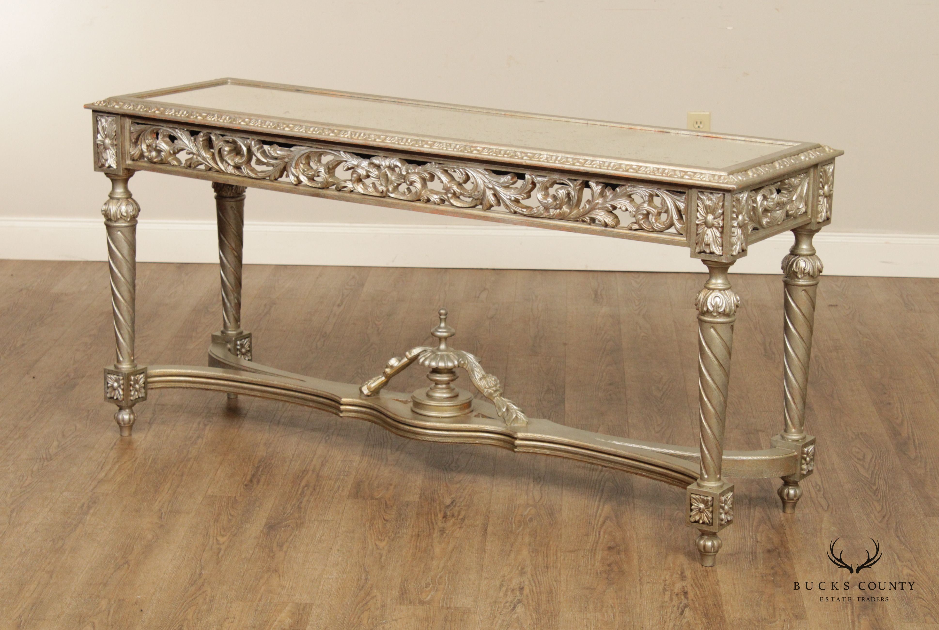 French Louis XVI Style Silvered Mirror Top Console Table