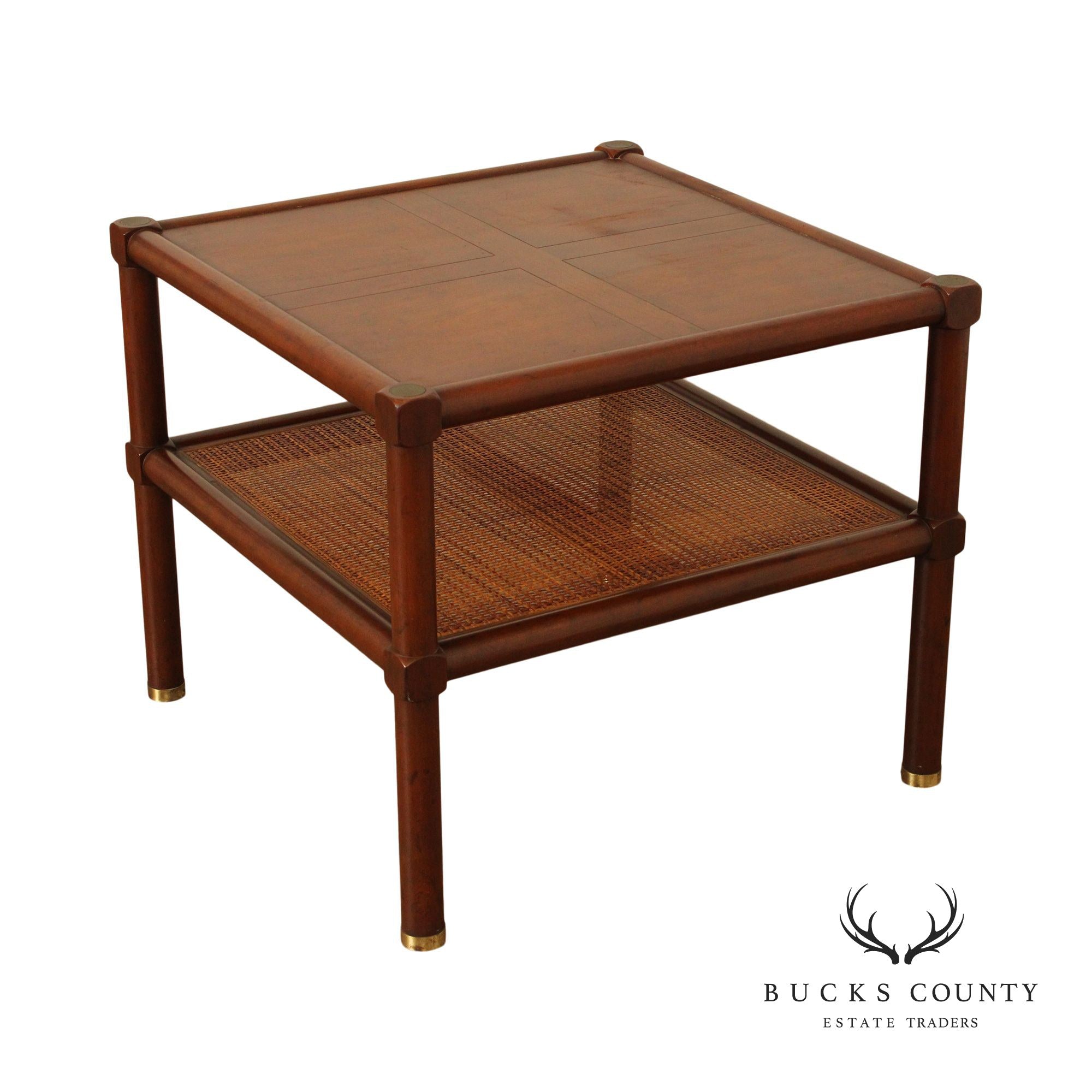 Baker Mid Century Modern Two-Tier Caned End Table