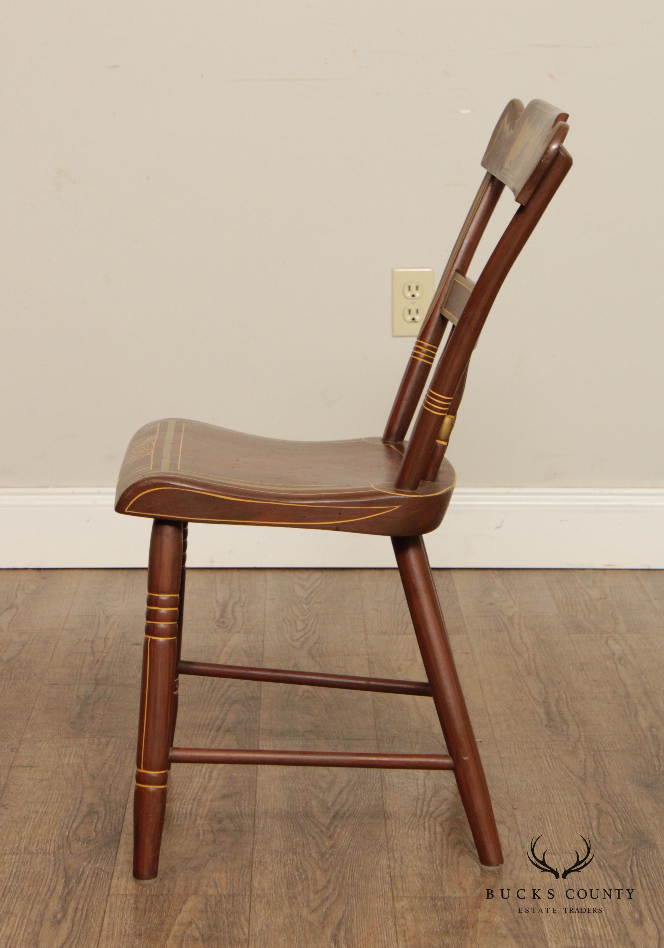 Set of Eight Grain Painted Plank Seat Dining Chairs