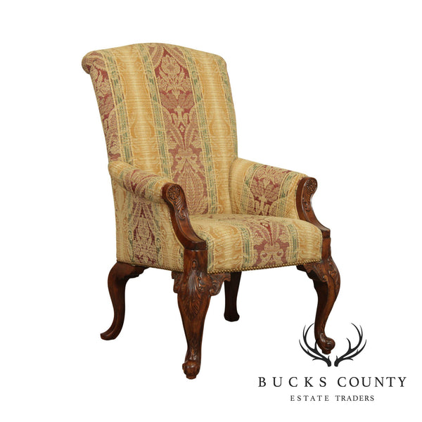 Georgian Style Carved Frame Custom Upholstered Armchair