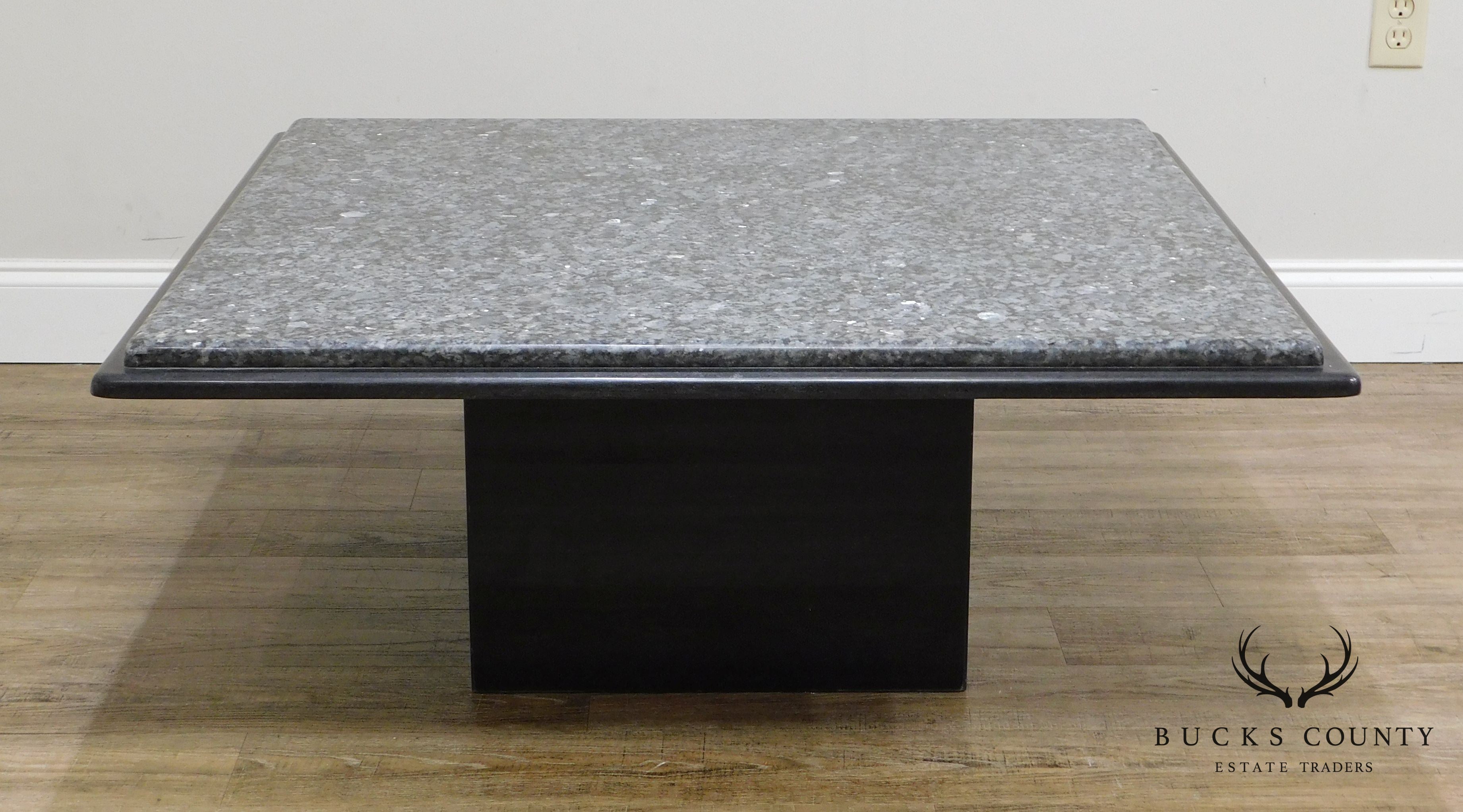 Postmodern Vintage 1980's Custom 40" Square Black & Grey Marble/Granite Coffee Table