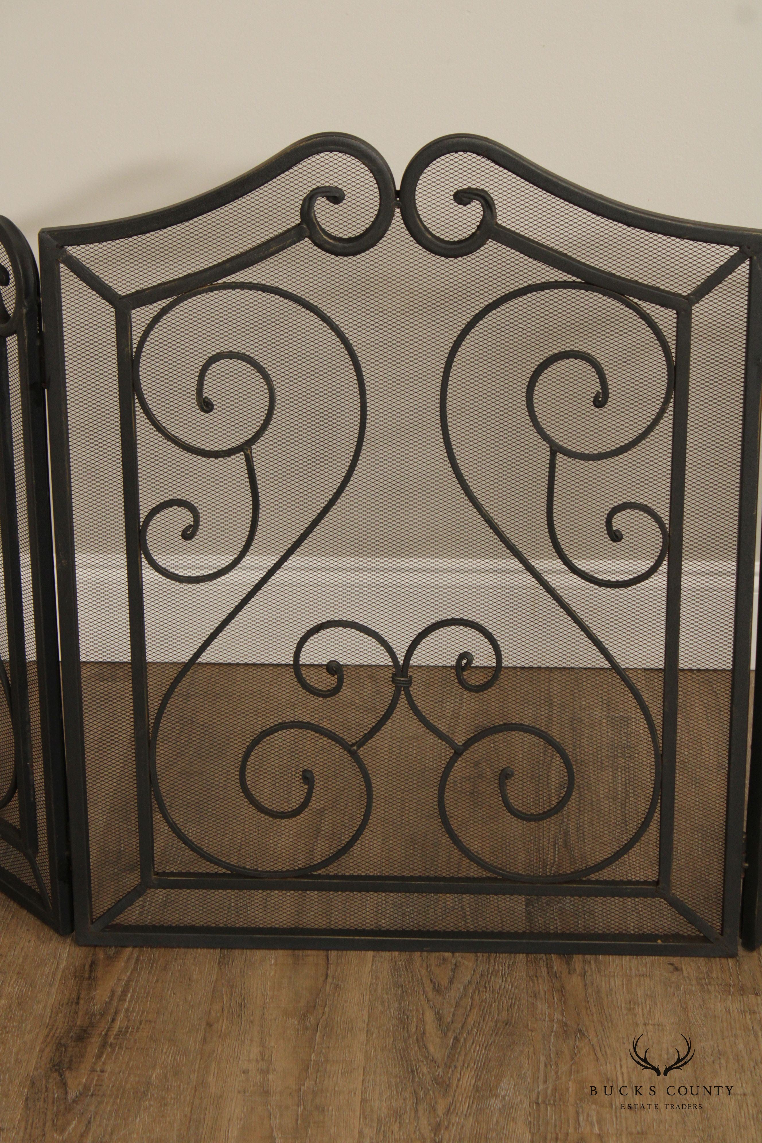 VINTAGE WROUGHT IRON FIRE SCREEN WITH SCROLLING