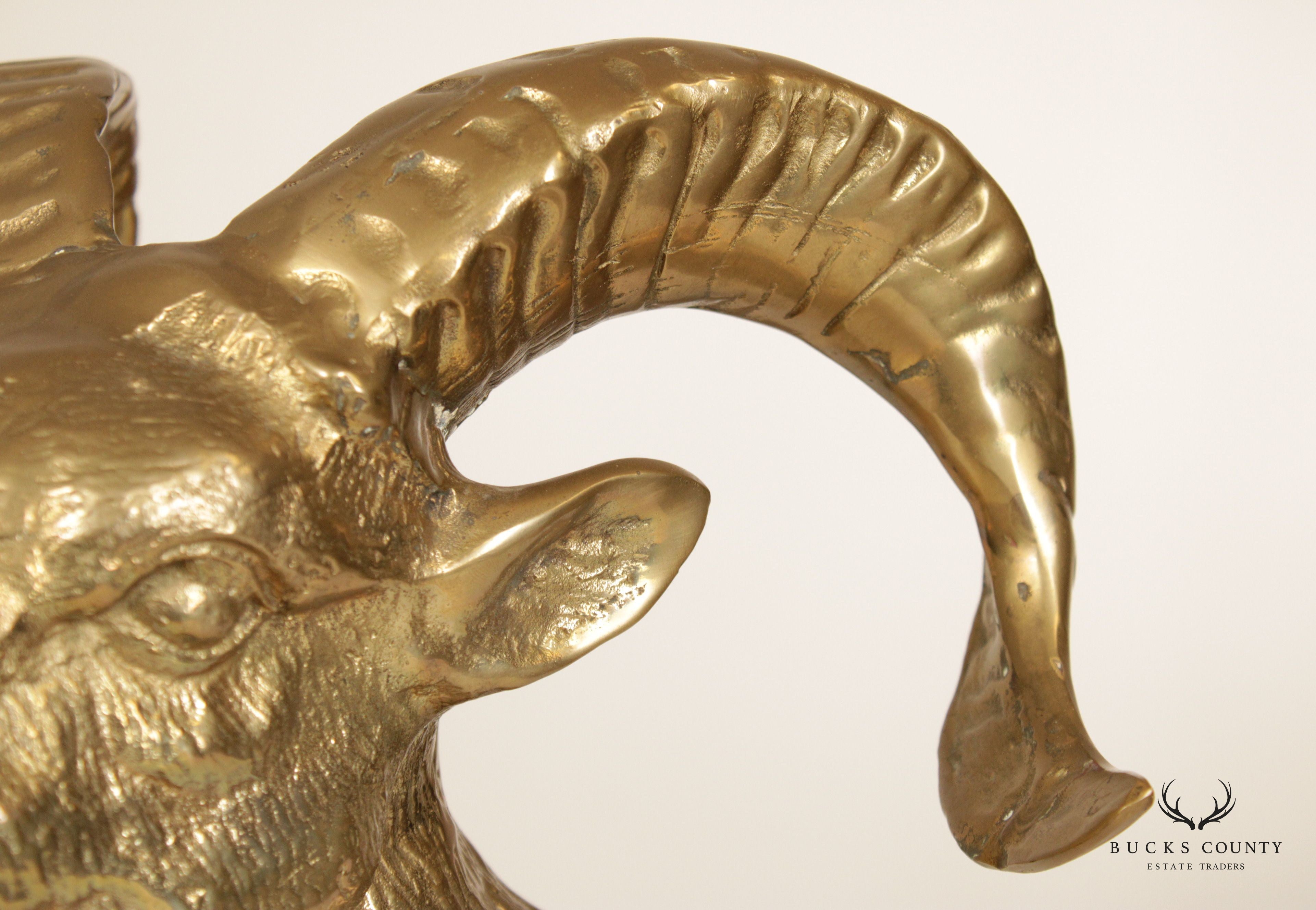 Vintage Brass Rams Head Sculpture