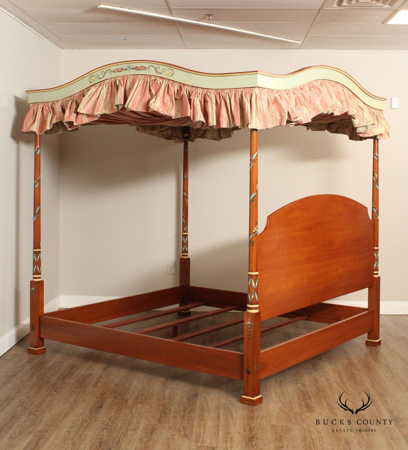 Sheraton Style Fine Quality Haind Paint Decorated King Size Poster Canopy Bed