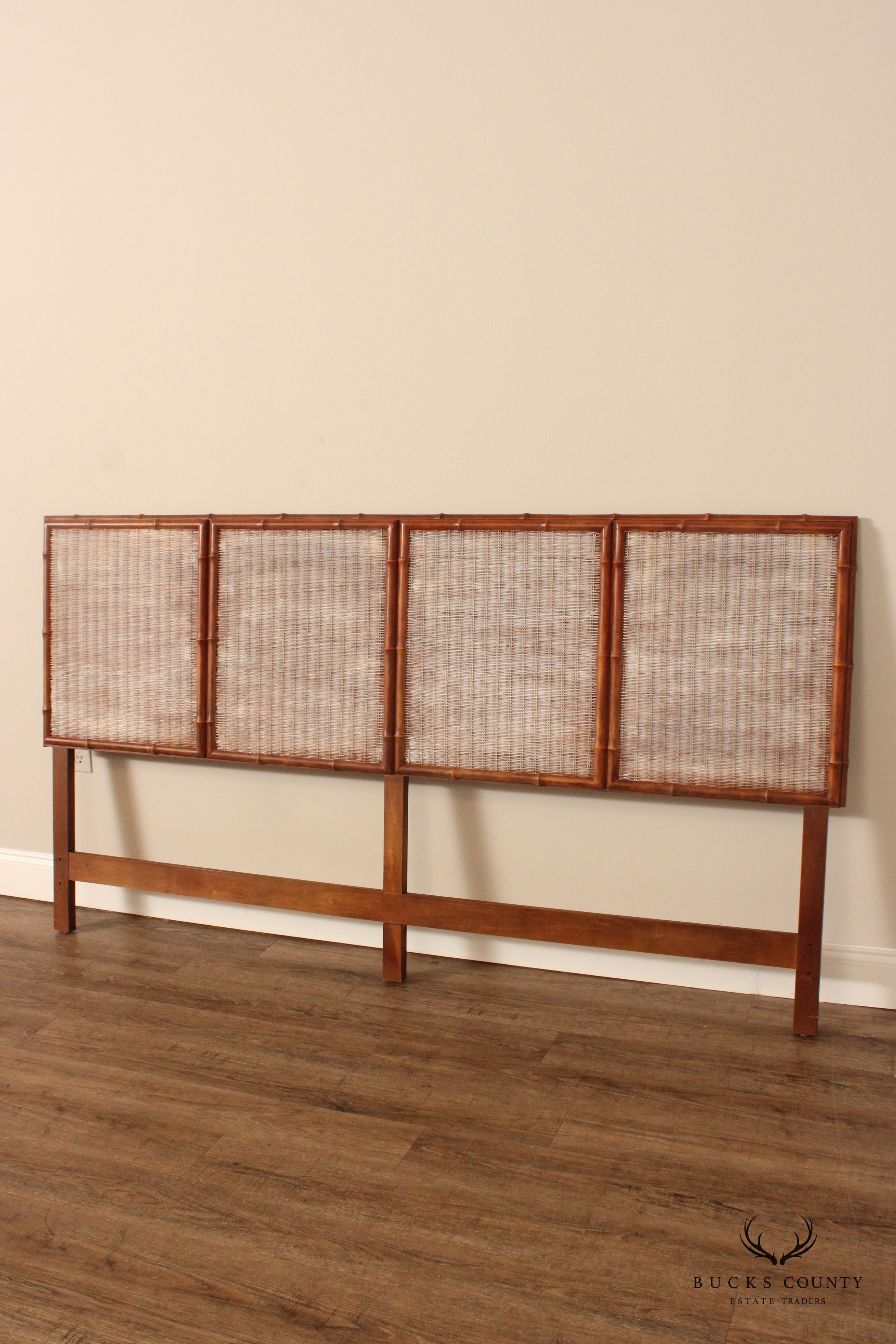 Mid Century Modern Faux Bamboo and Wicker King Size Headboard