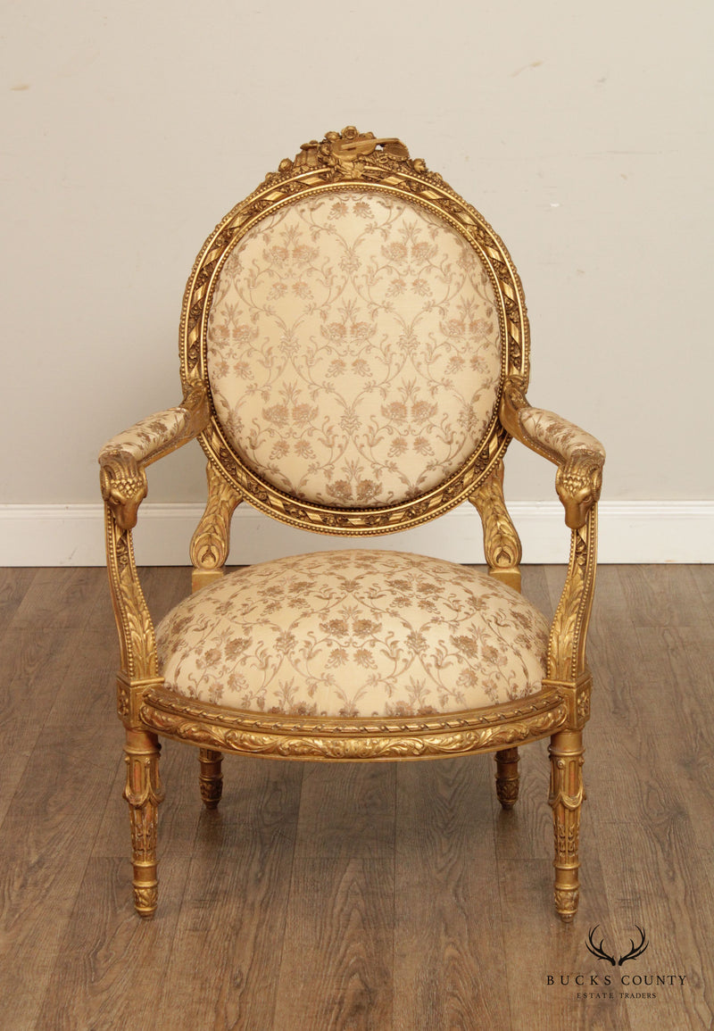 Antique Pair of French Louis XVI Style Arm Chairs Original Paint and  Giltwood