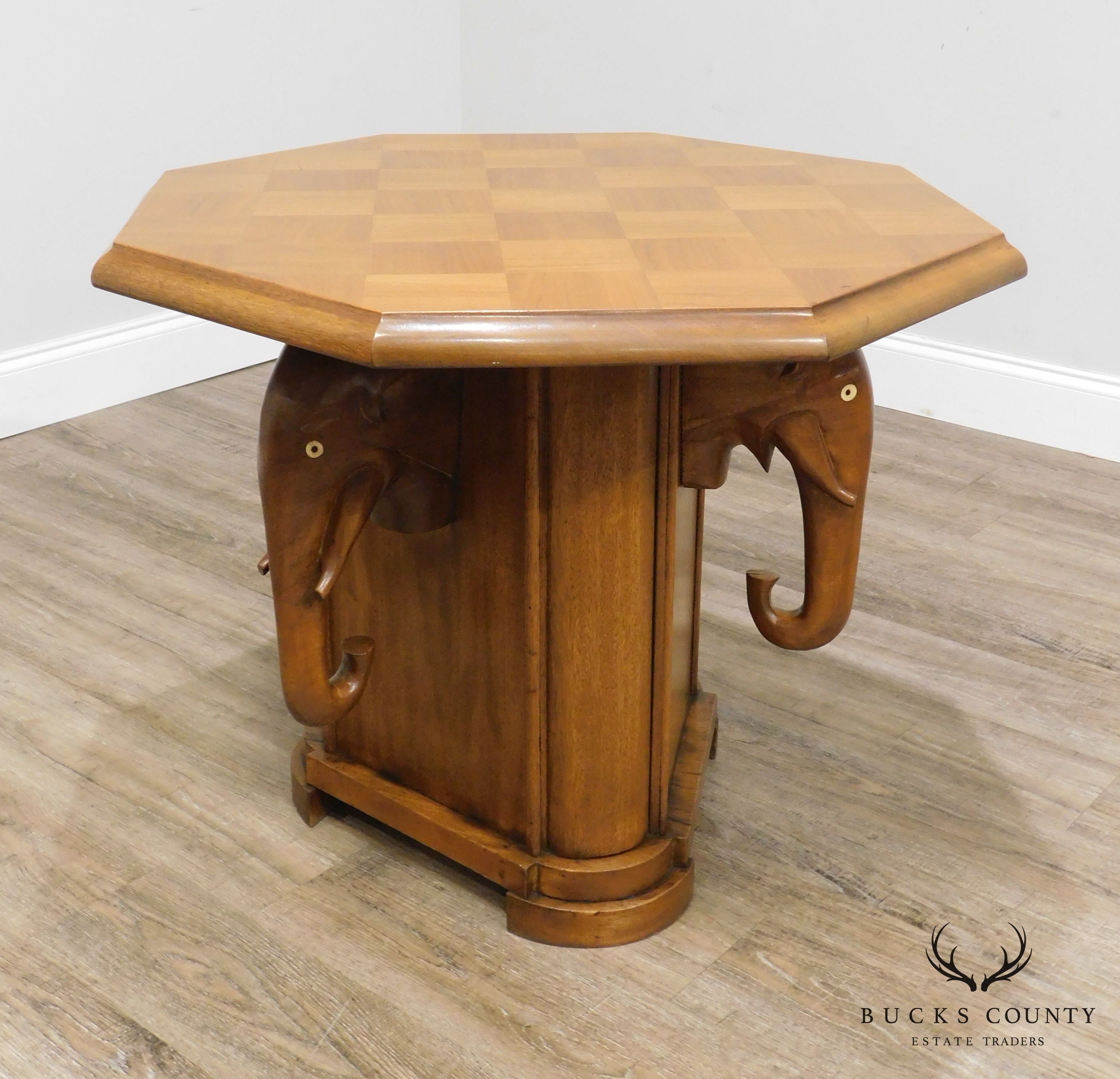 Vintage Nigerian Mahogany Octagon Top Elephant Base Side Table