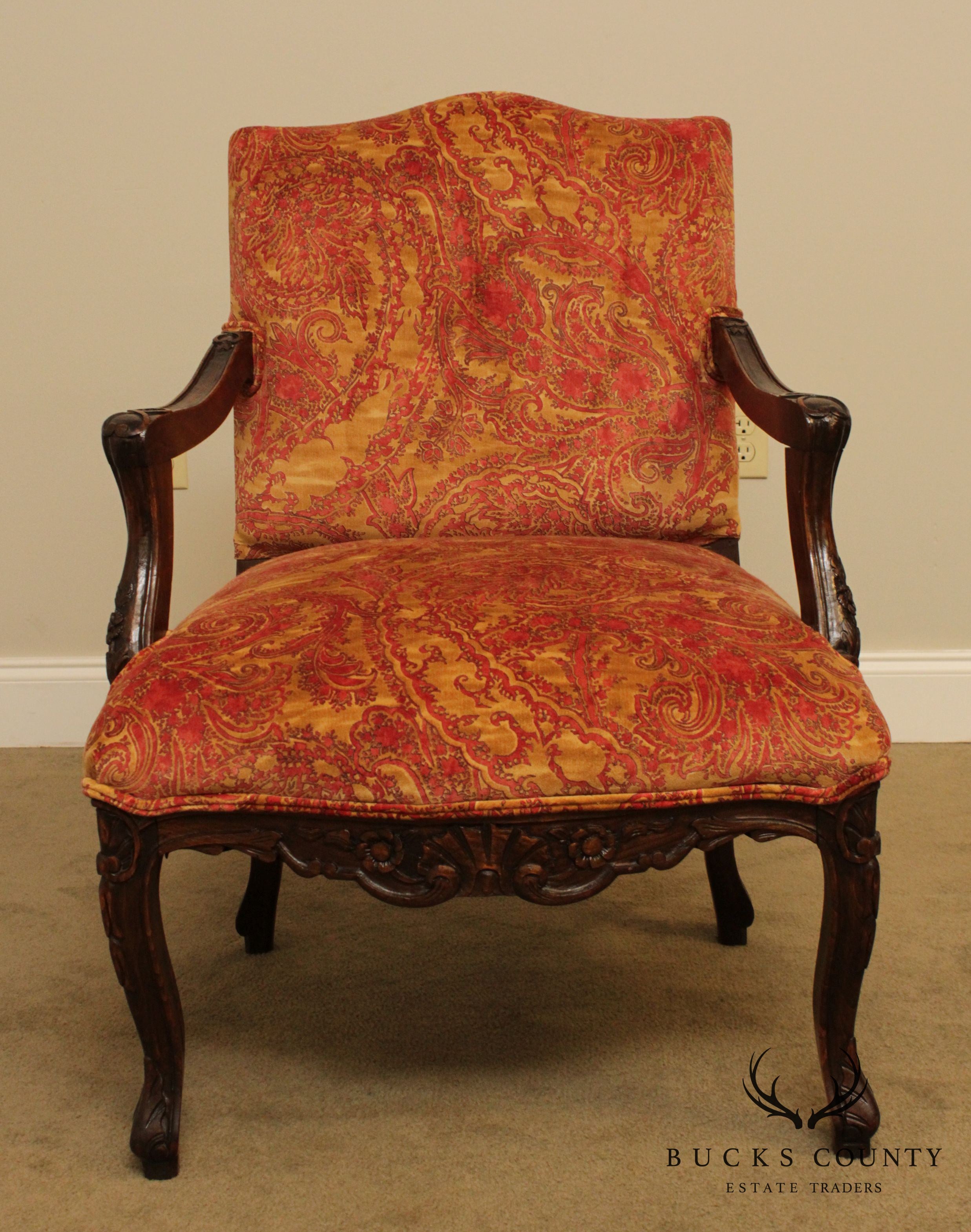 Italian Carved Custom Upholstered Armchair