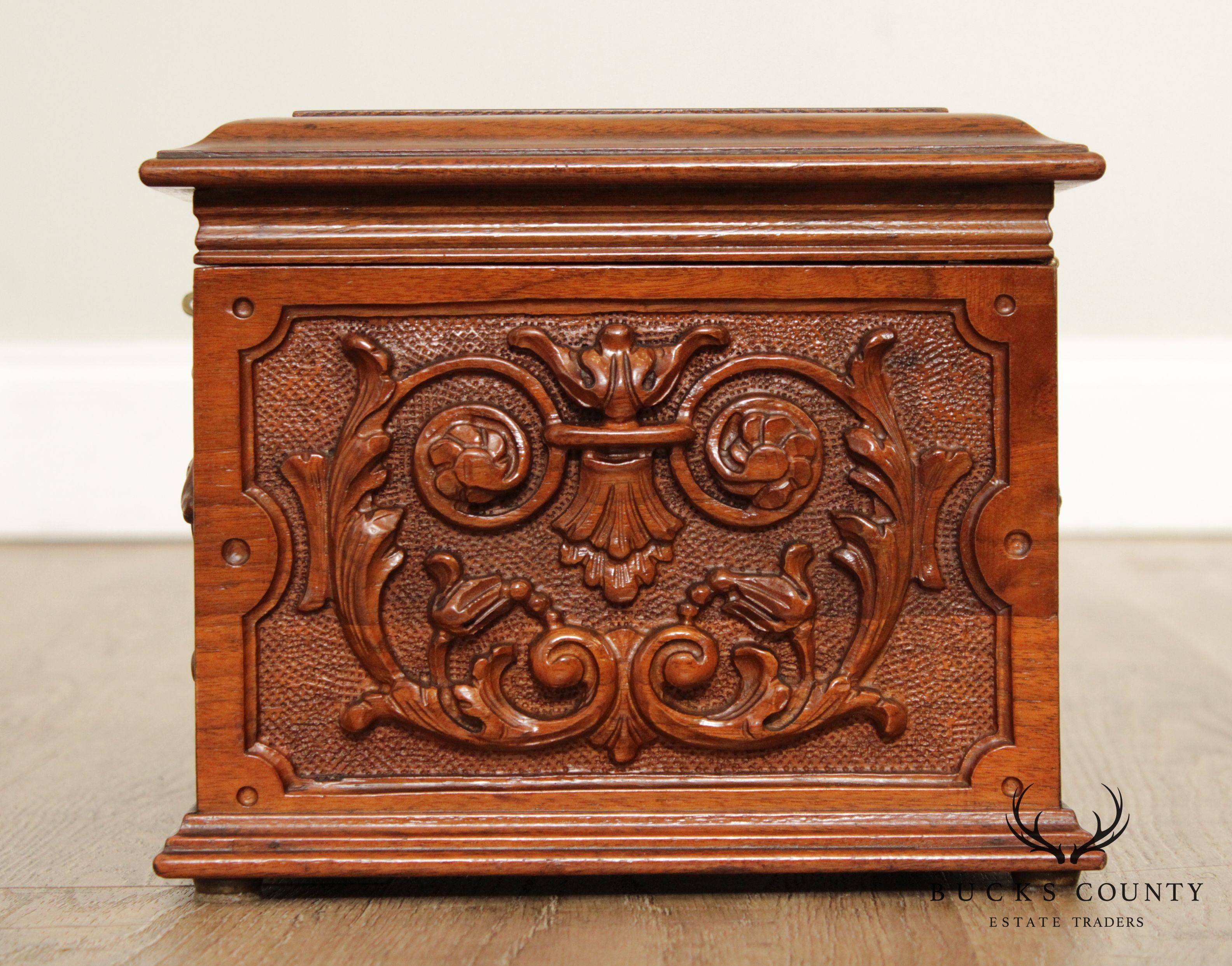 Antique Carved Walnut Humidor Box