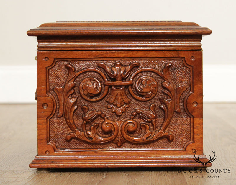 Antique Carved Walnut Humidor Box
