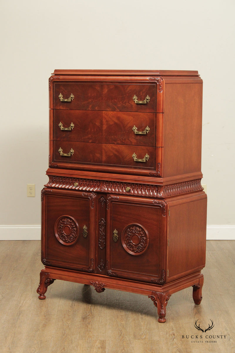 Vintage Chinese Chippendale Style Mahogany Highboy