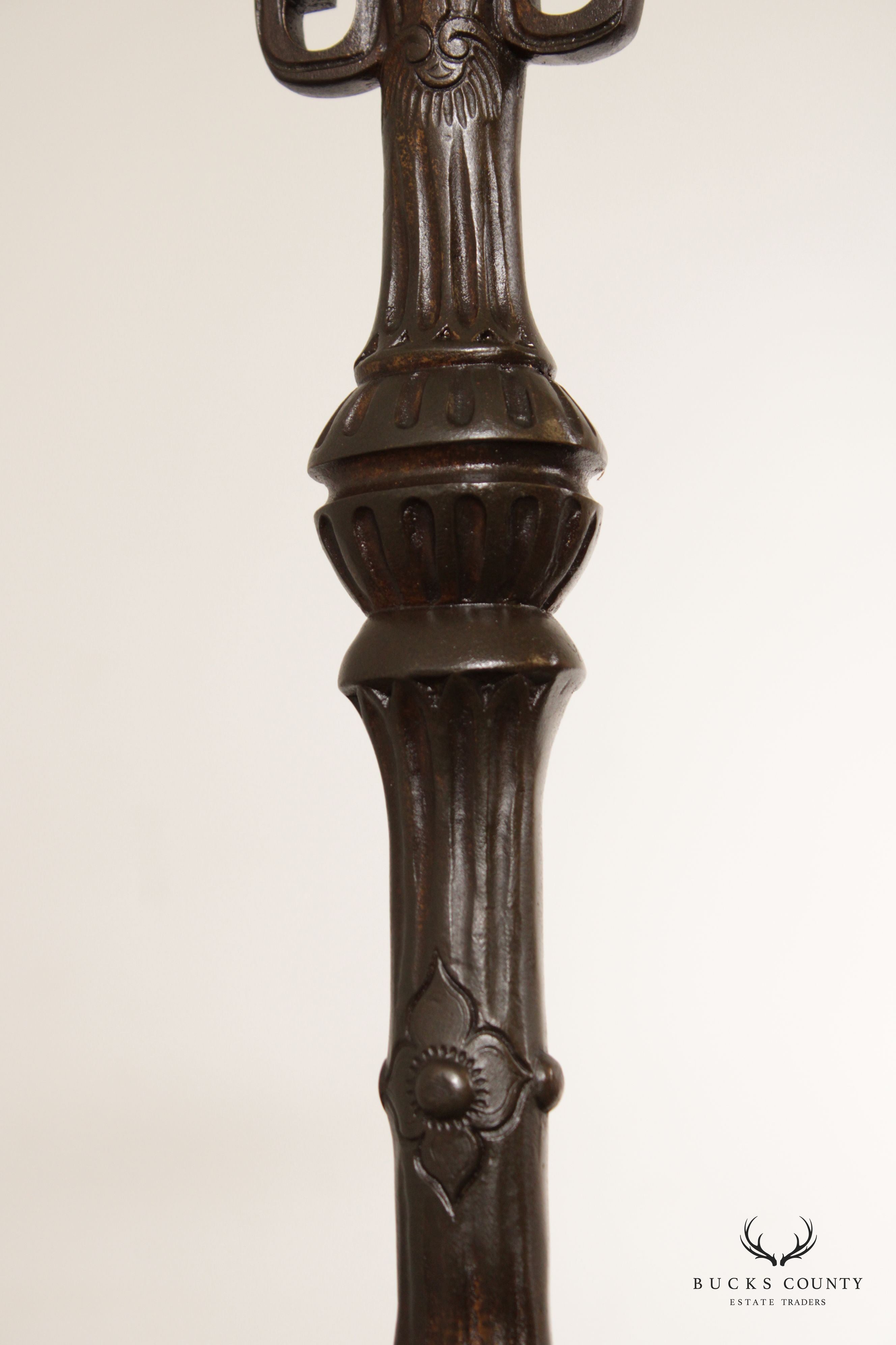 Antique Japanese Cast Bronze Floor Lamp