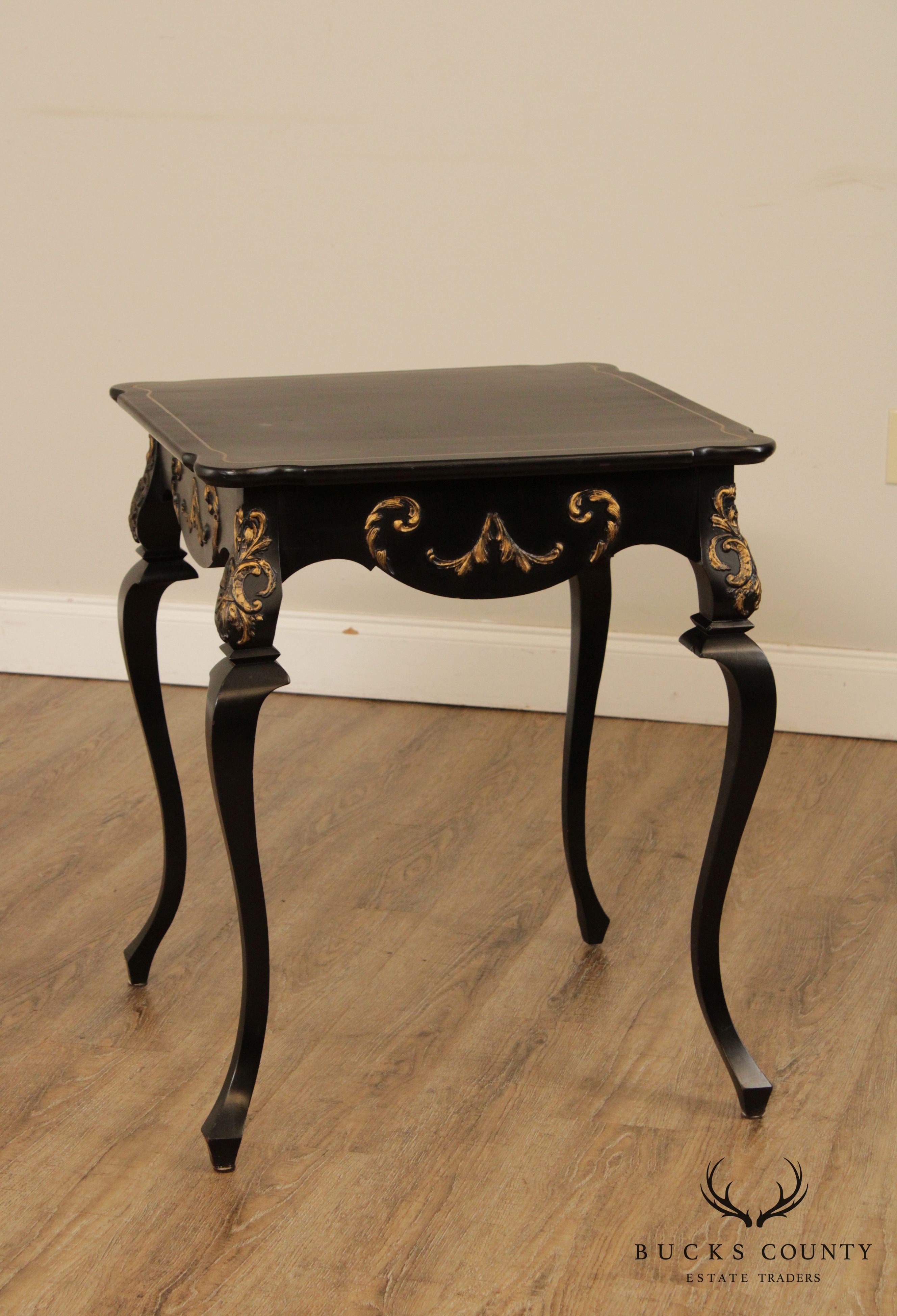 Vintage Italian Florentine Style Black and Gilt Side Table