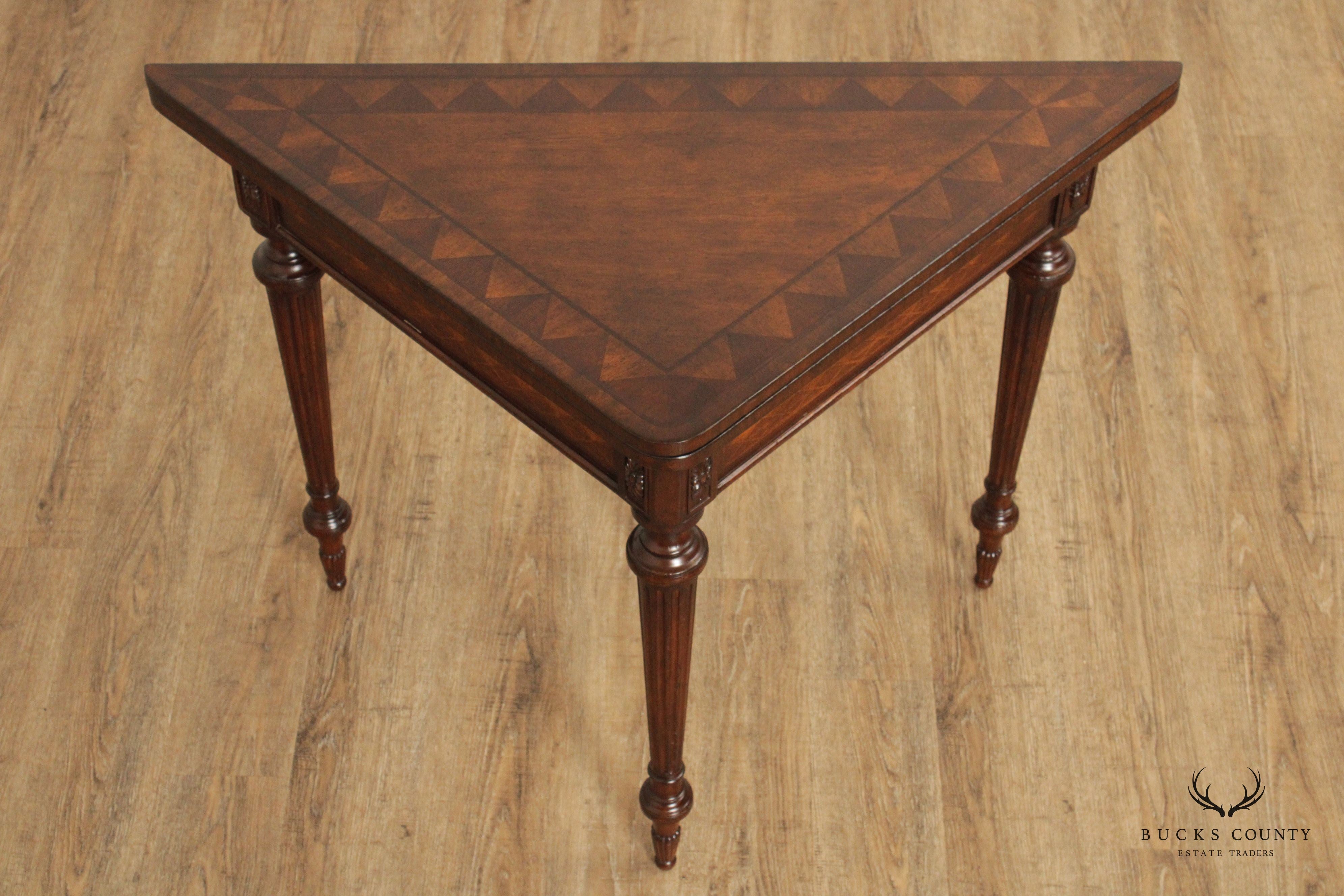 Federal Style Gate Leg Leather Top Mahogany Corner Card Table