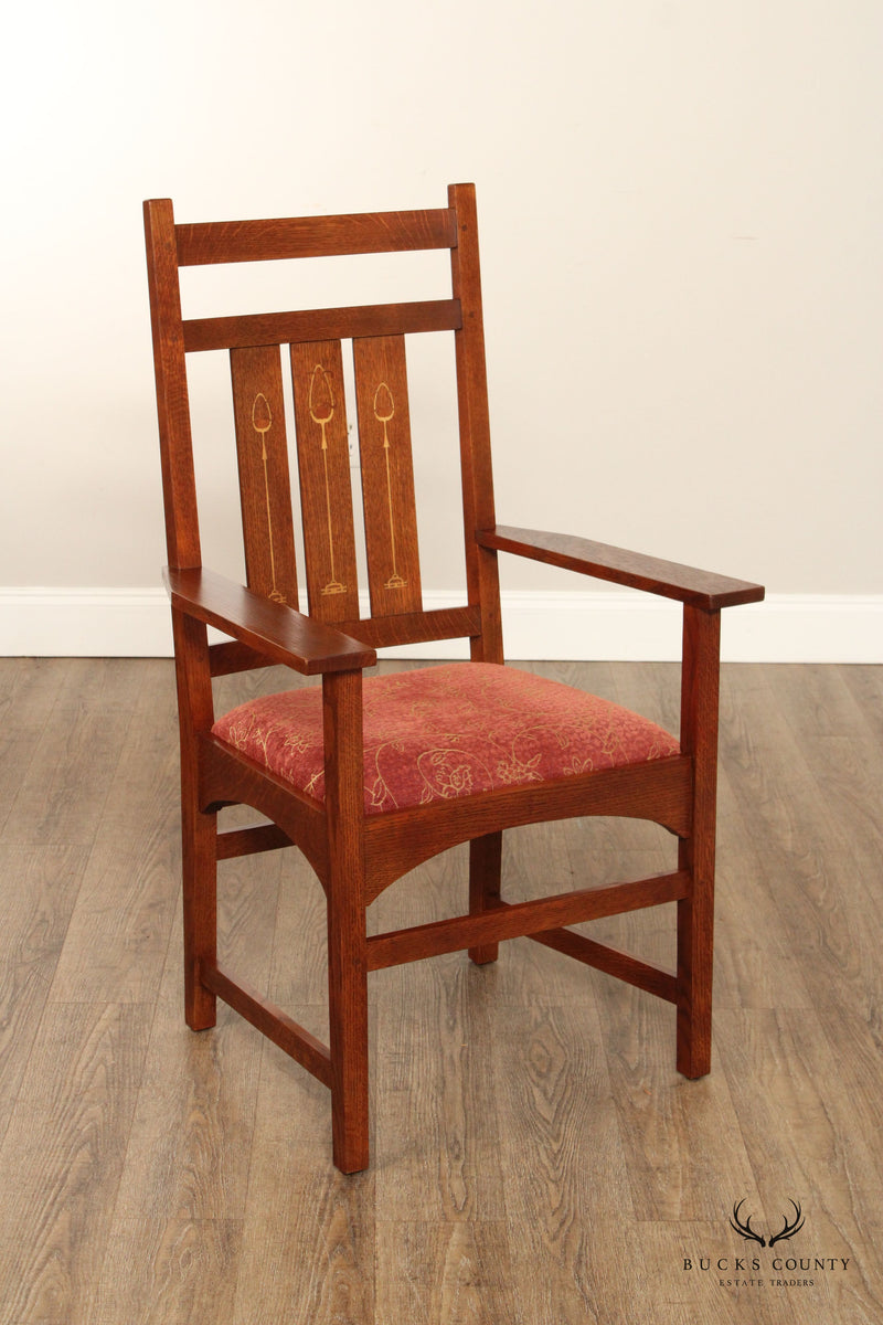 Stickley Mission Collection Harvey Ellis Set Of Six Inlaid Oak Dining Chairs