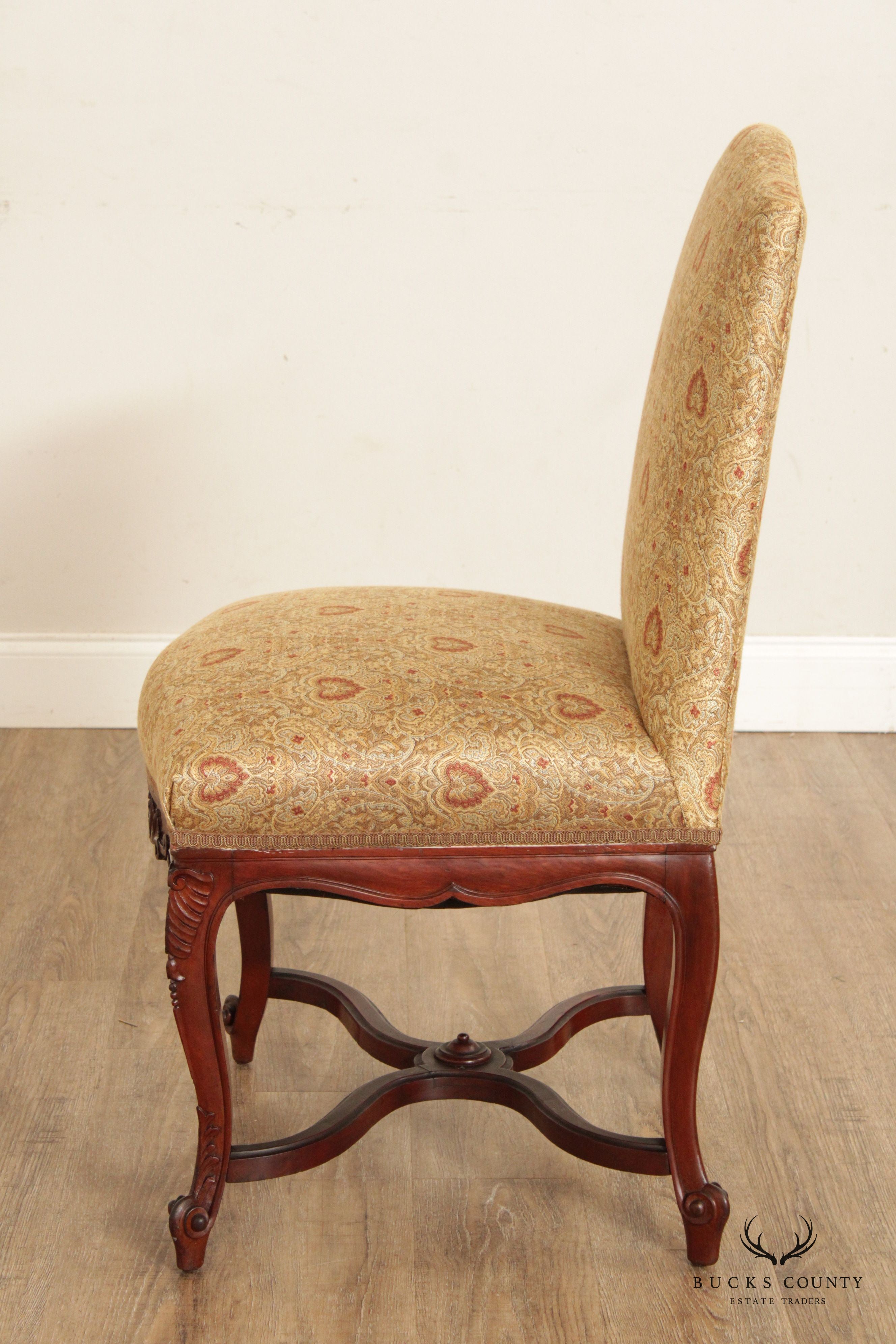 French Louis XV Style Antique Pair Carved Mahogany Side Chairs