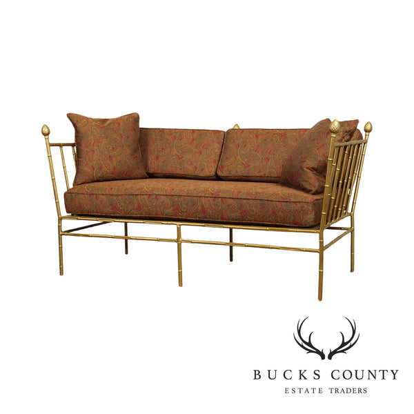 Hollywood Regency Vintage Italian Gilt Metal Faux Bamboo Sofa or Loveseat
