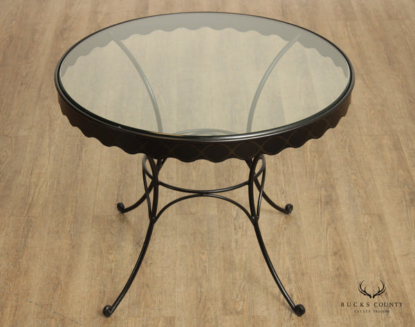 Vintage Round Wrought Iron Glass Top Outdoor Dining Table