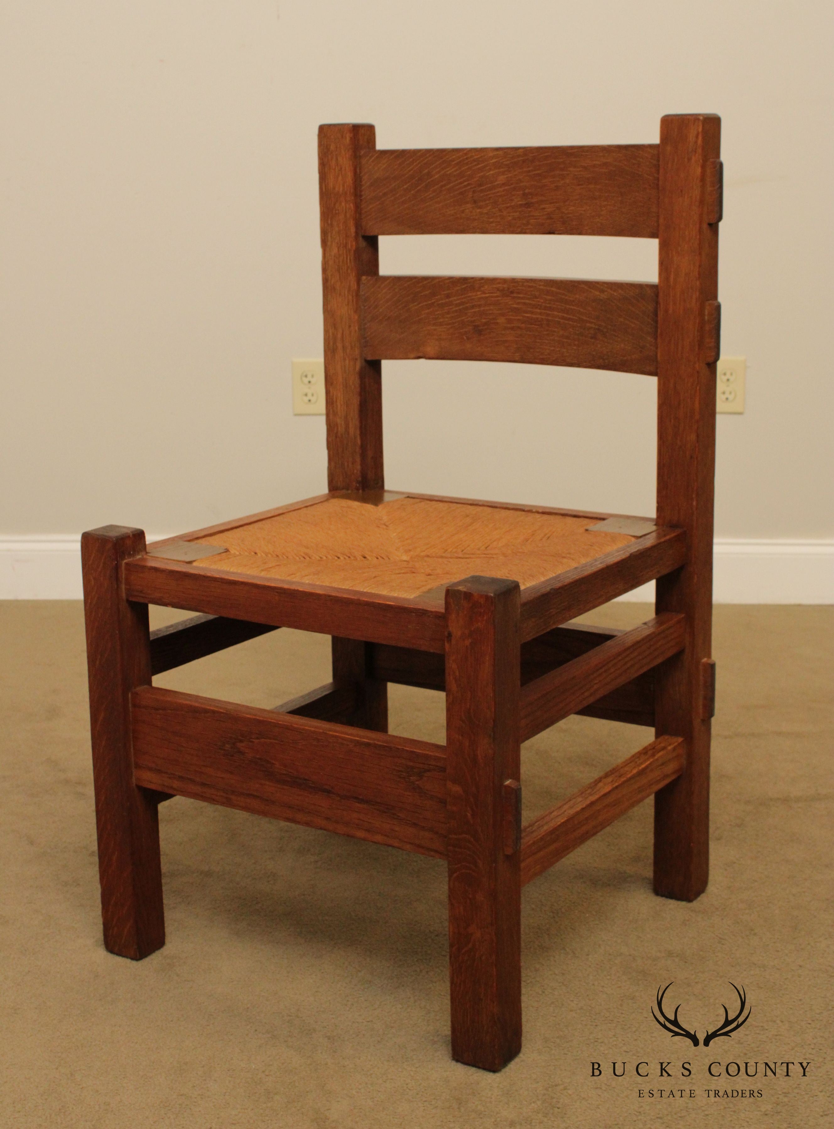 Antique Mission Oak Arts & Crafts Period Rush Seat Side Chair