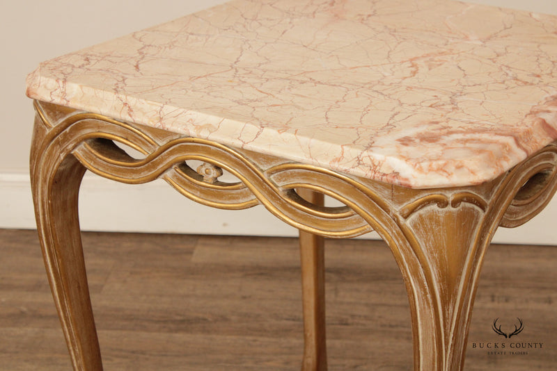 Italian Louis XV Style Pair of Marble Top Side Tables