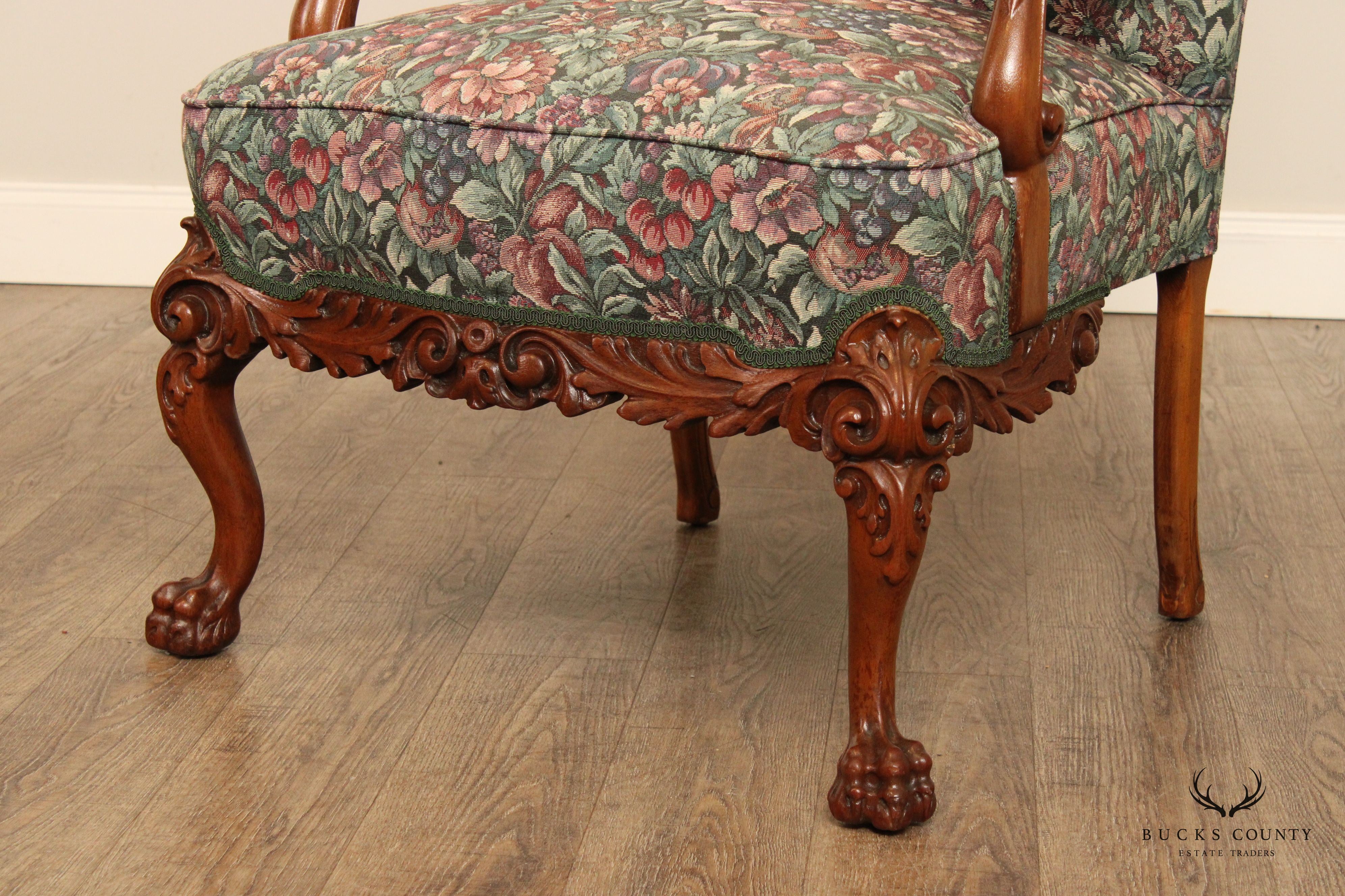 Georgian Style Carved Mahogany Library Armchair