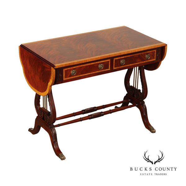 Regency Style Banded Mahogany Lyre Base Two-Drawer Sofa Table