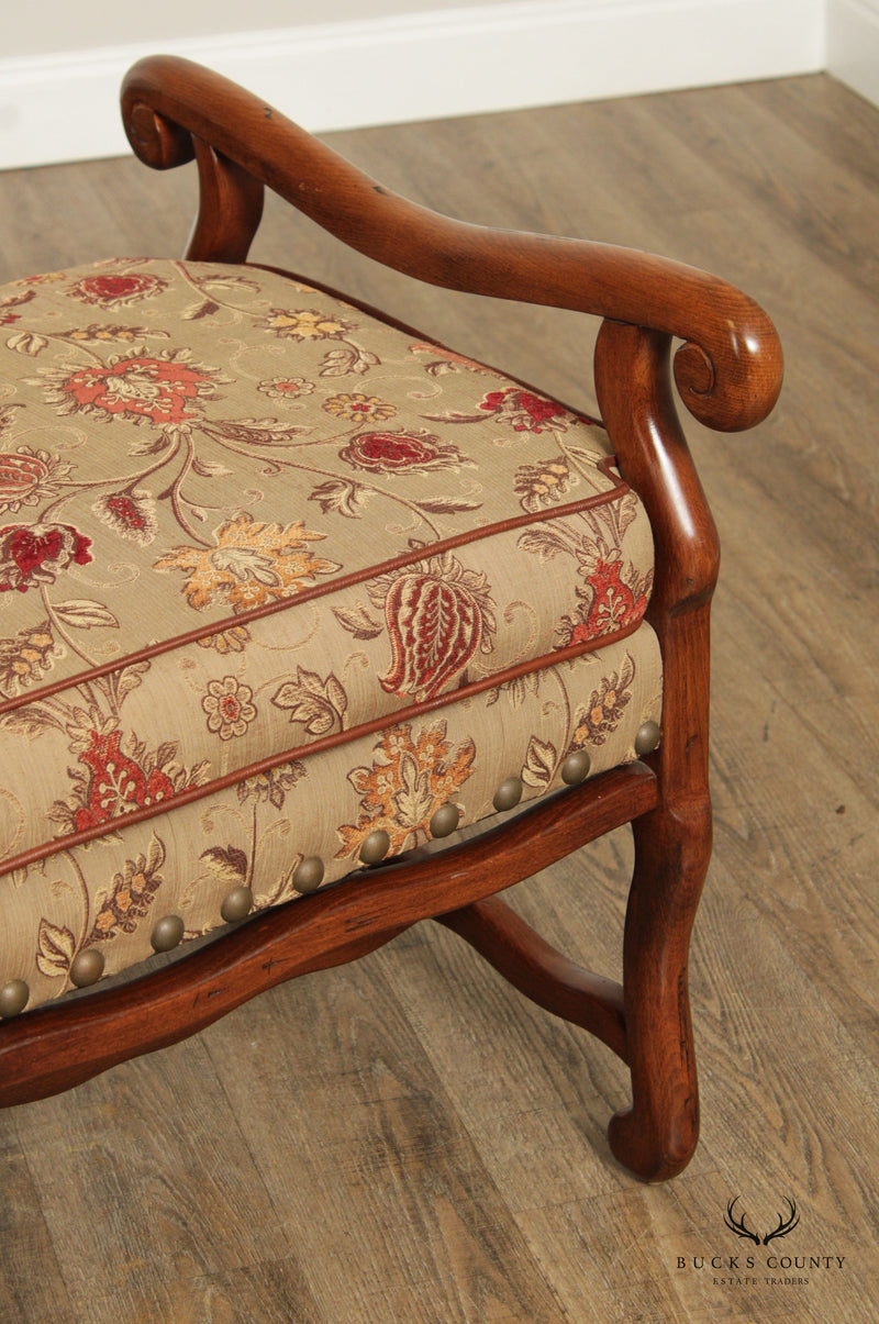 French Louis XIII Style Custom Upholstered Six Leg Window Bench
