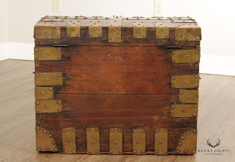 Antique Campaign Style Brass Strapped Trunk Chest