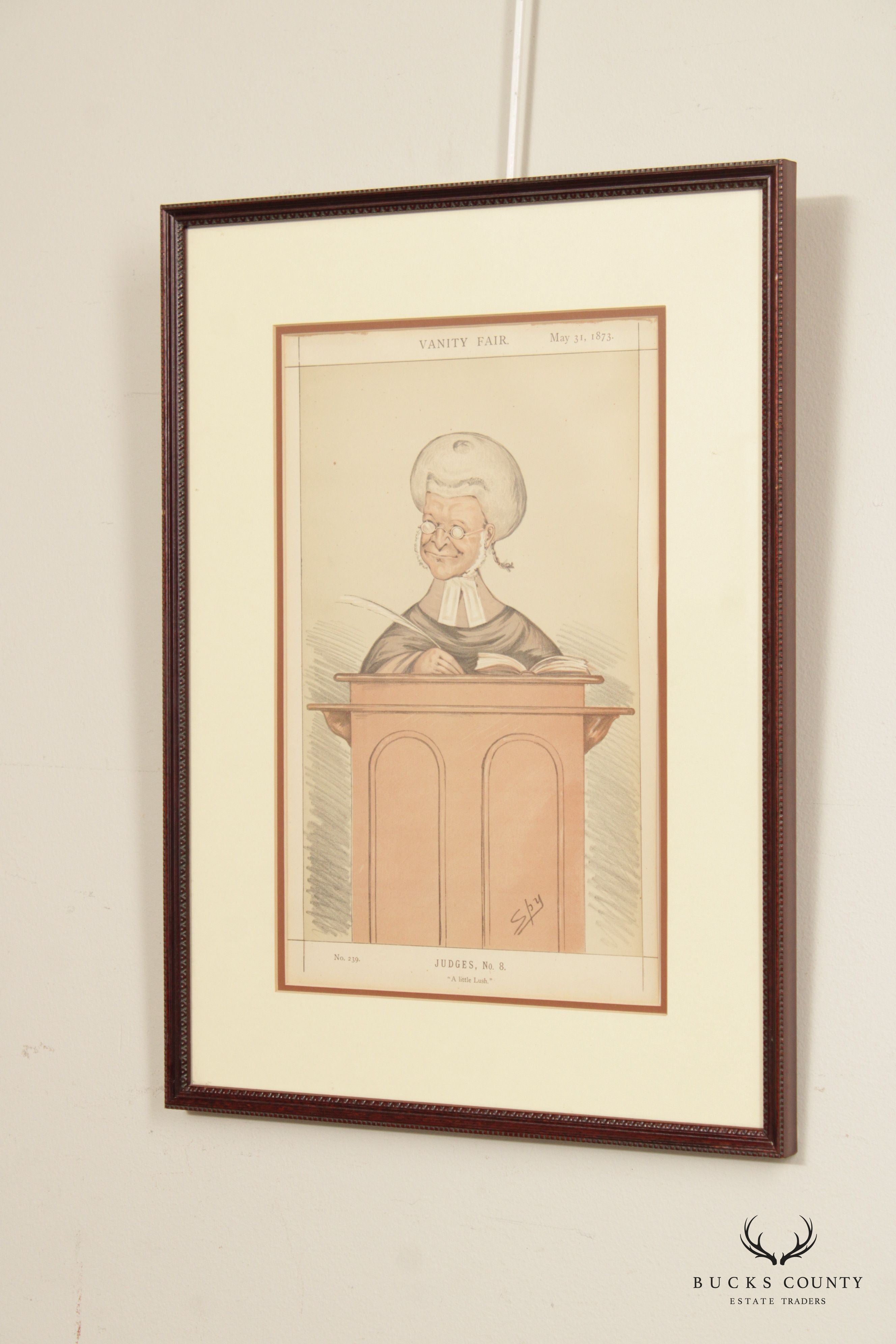 Vanity Fair 'Judges, No. 8, A Little Lush' Cartoon Lithograph, Custom Framed