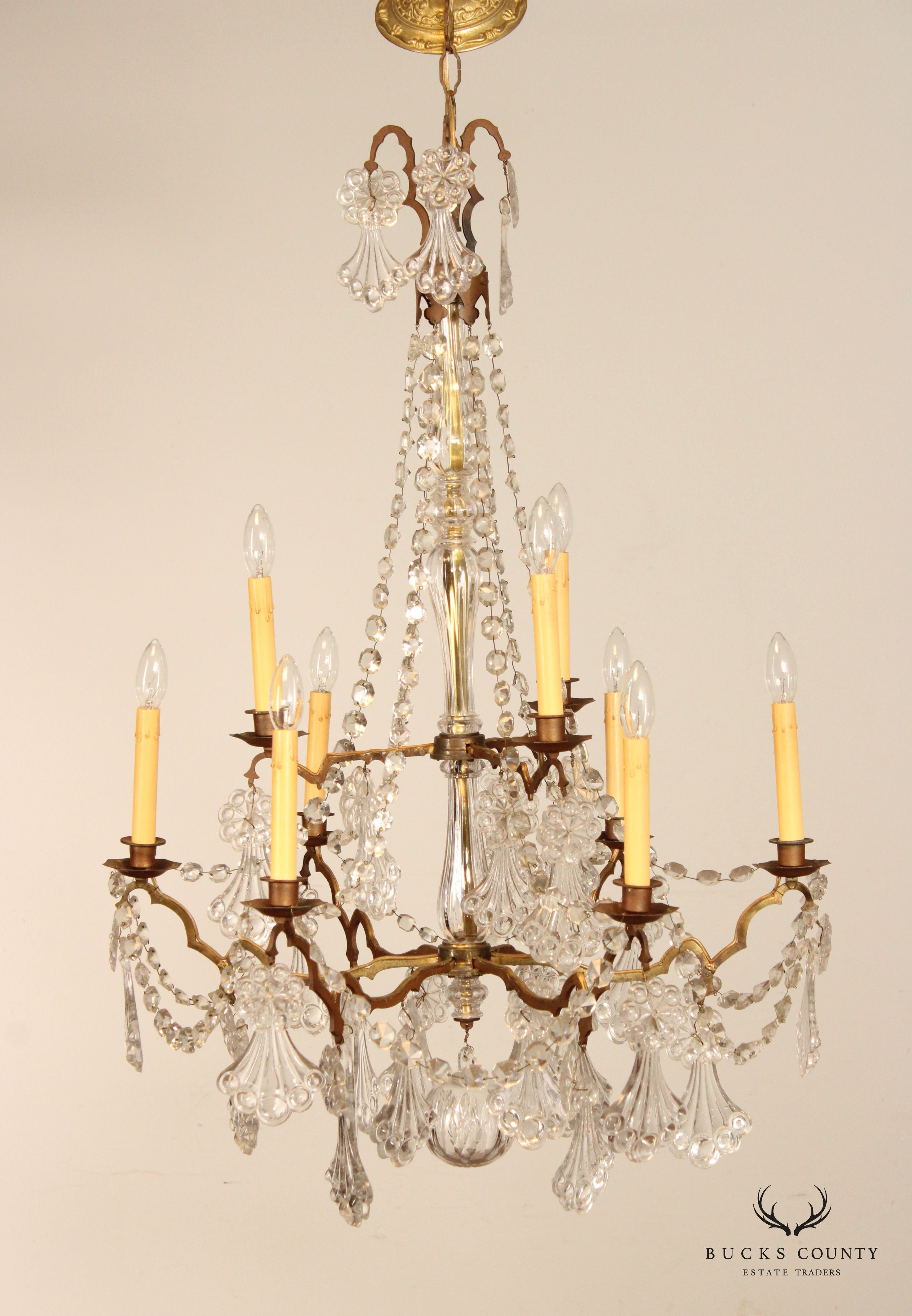 Antique French Style Nine Bulb Crystal Chandelier