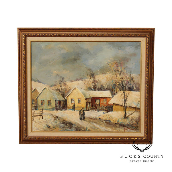 Anita Nagy Oil on Canvas Winter Village Scene