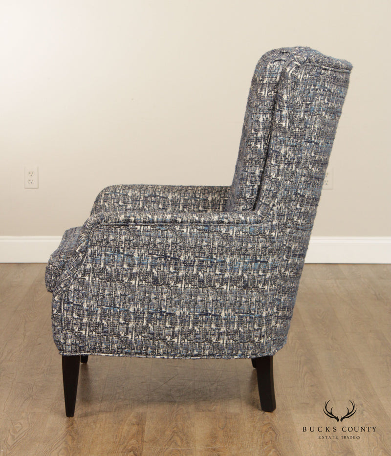 QUALITY PAIR CUSTOM UPHOLSTERED MODERN WING CHAIRS
