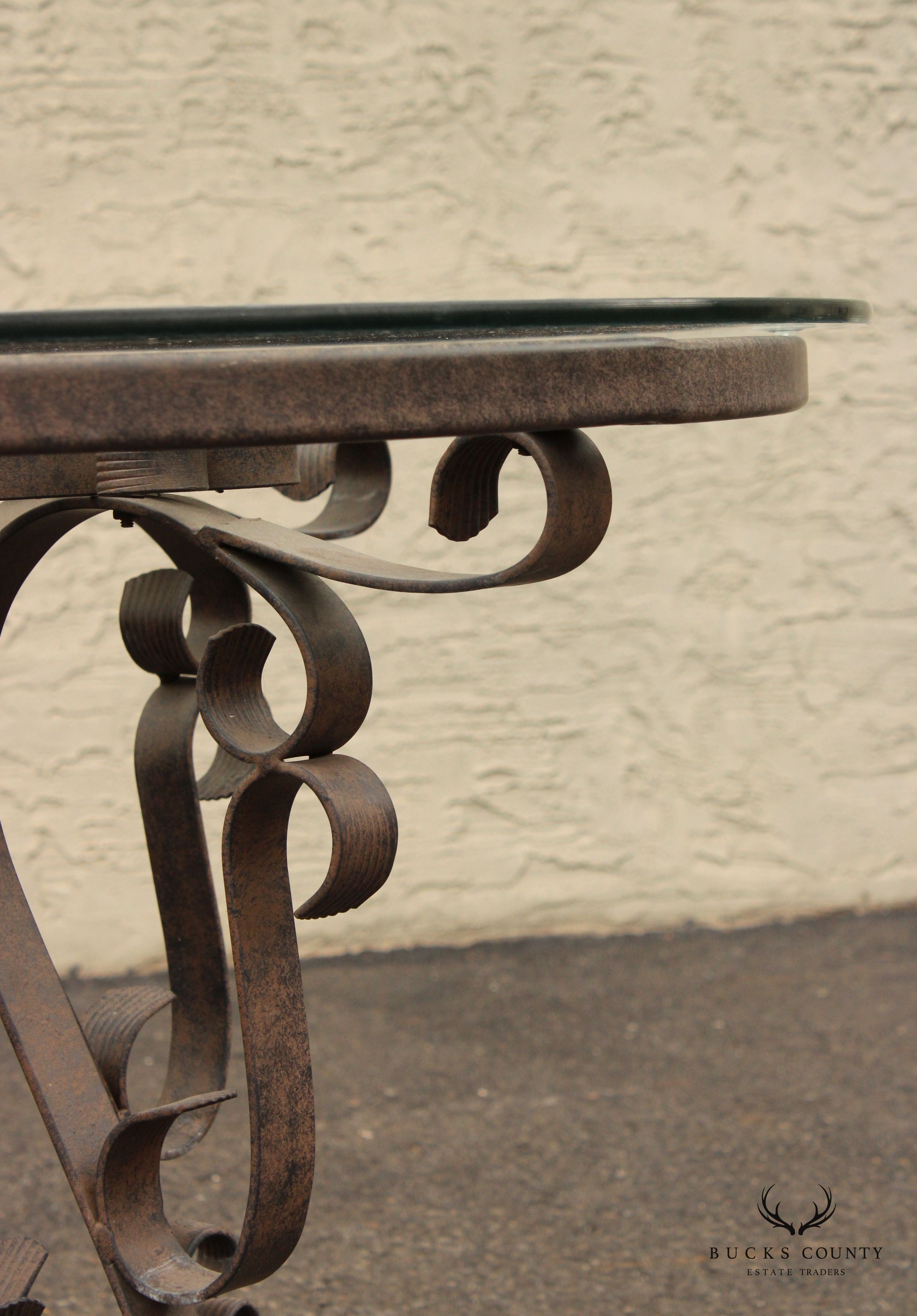 Victorian Style Vintage Glass Top Wrought Iron Garden Dining Table