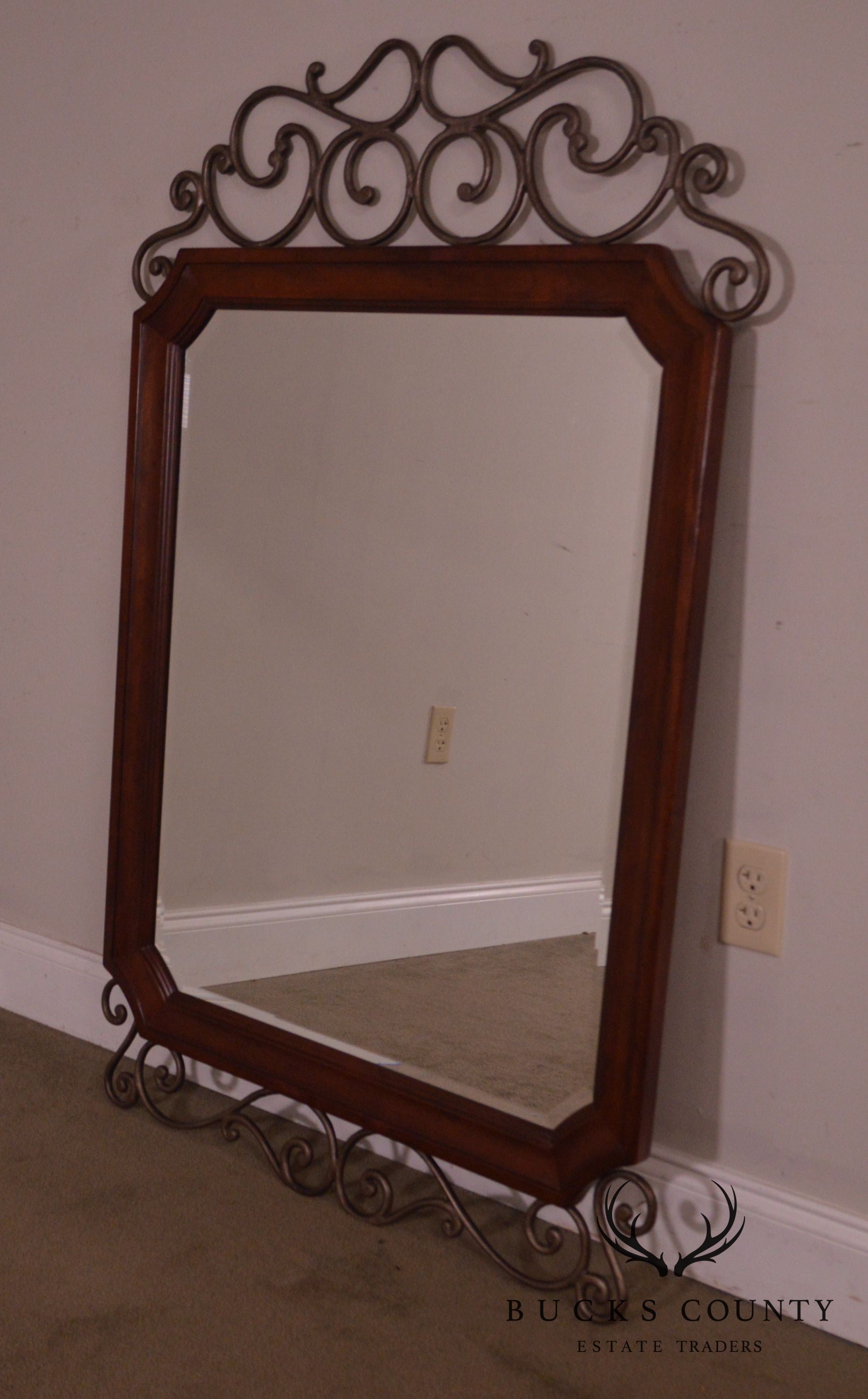 Drexel Heritage Cambridge Cherry & Scrolled Iron Beveled Wall Mirror