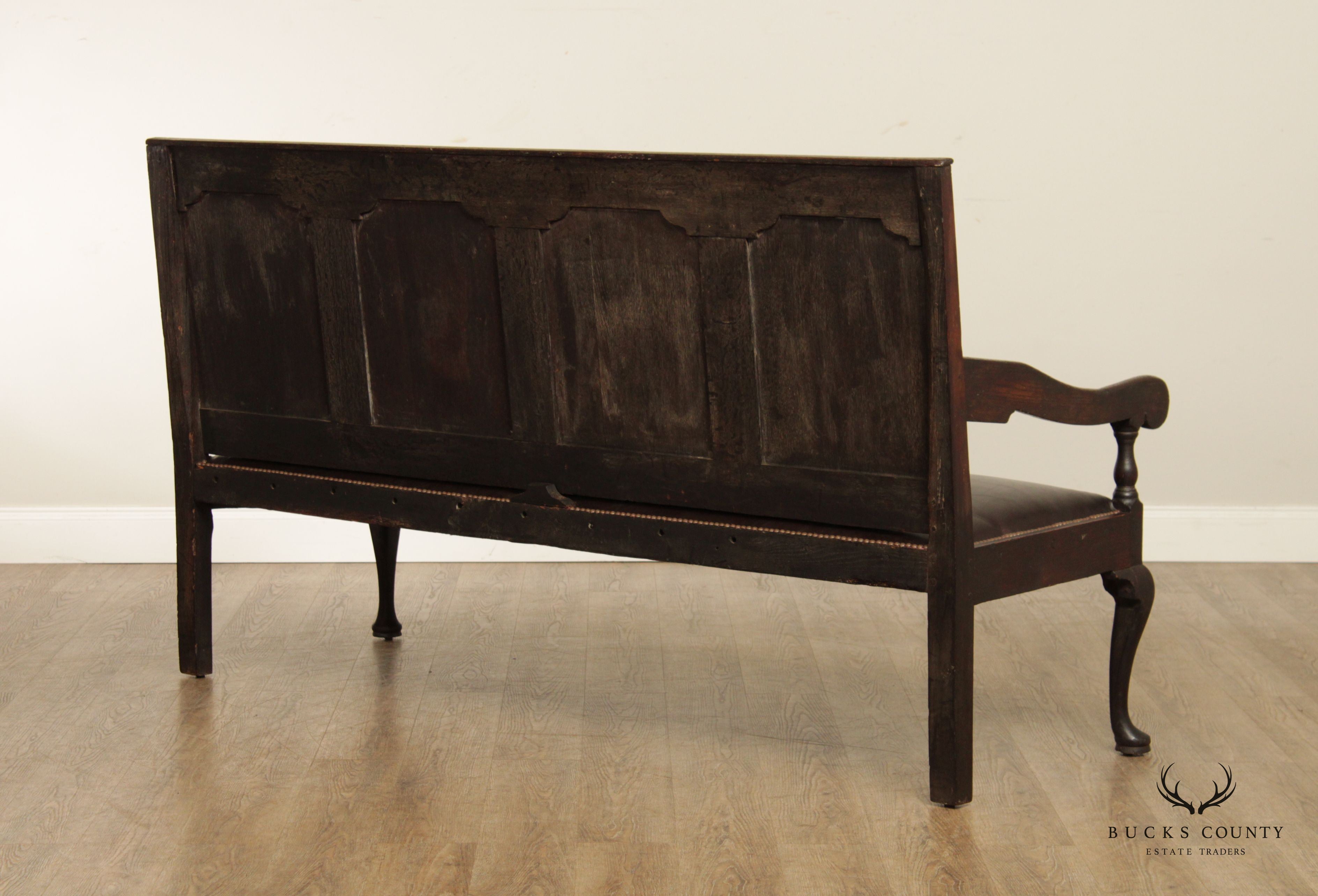 Antique 18th C. English George III Oak Settle Hall Bench