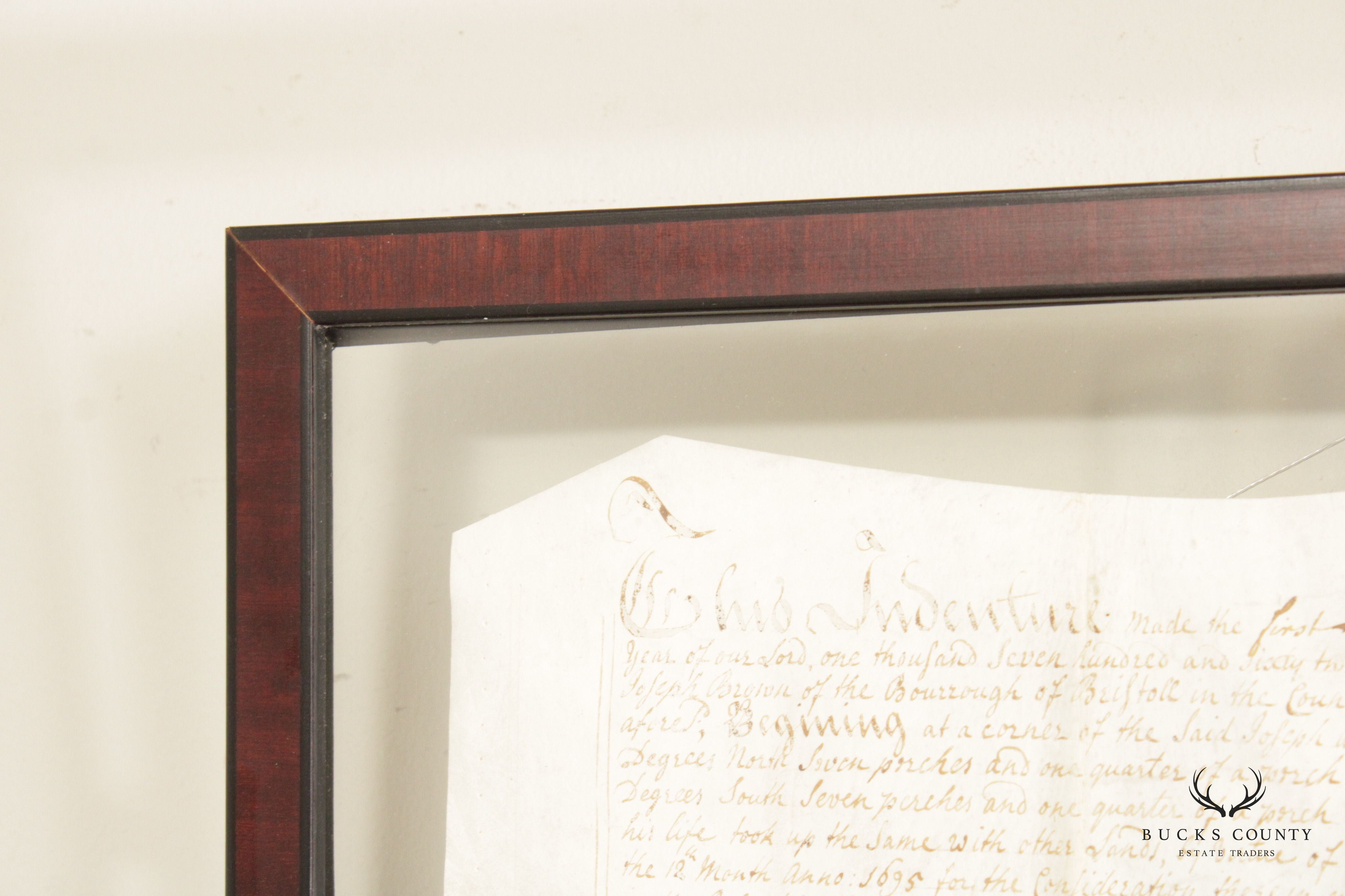 Antique 18th Century Bucks County PA Indenture Deed, Custom Framed