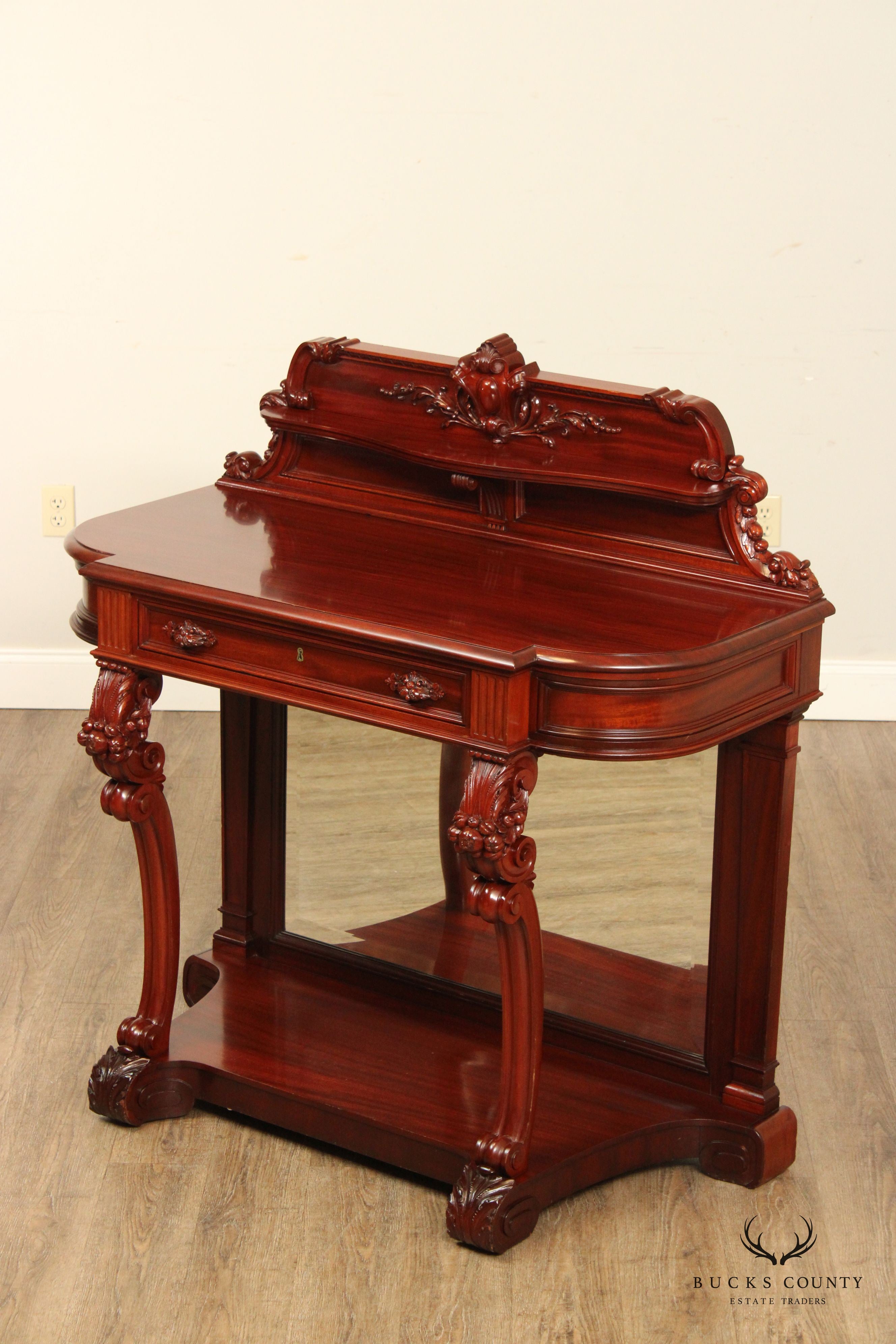 Antique Victorian Renaissance Revival Carved Mahogany Console Table