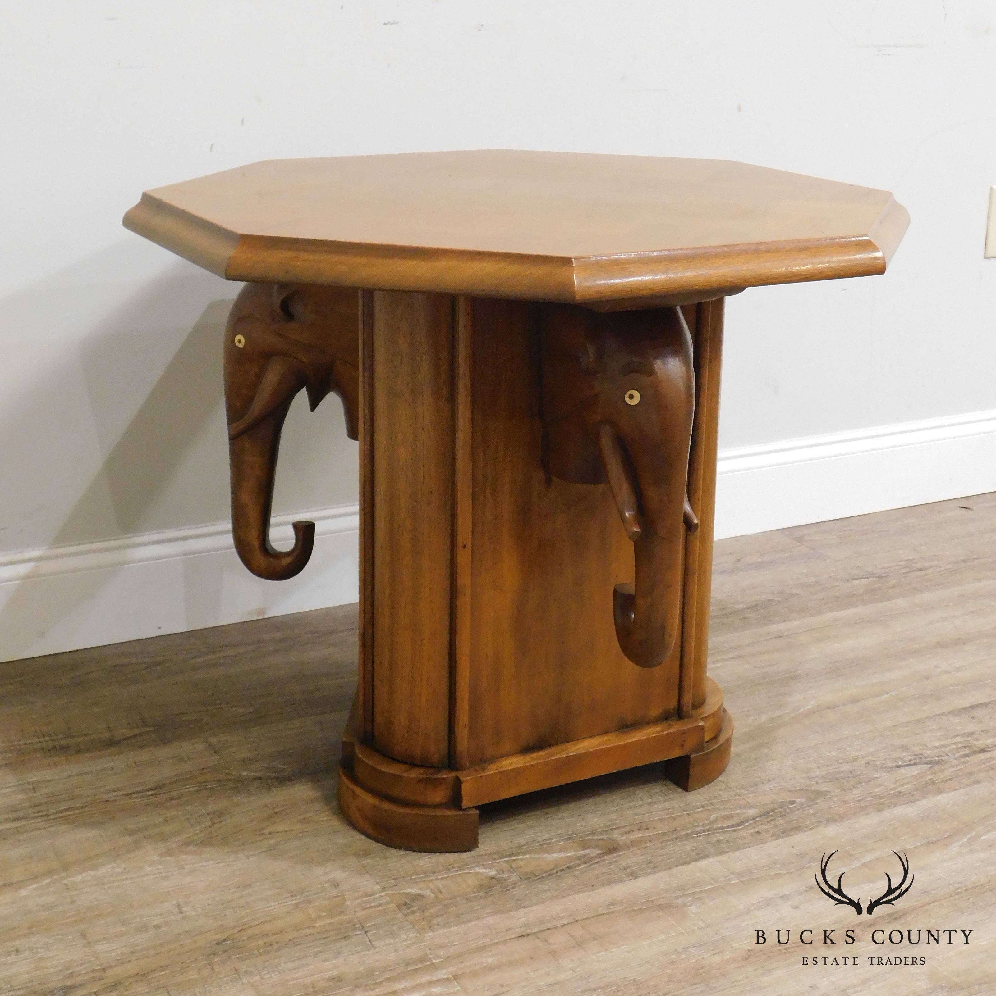 Vintage Nigerian Mahogany Octagon Top Elephant Base Side Table