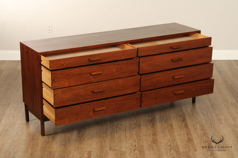 Mid Century Modern Walnut Long Eight Drawer Dresser