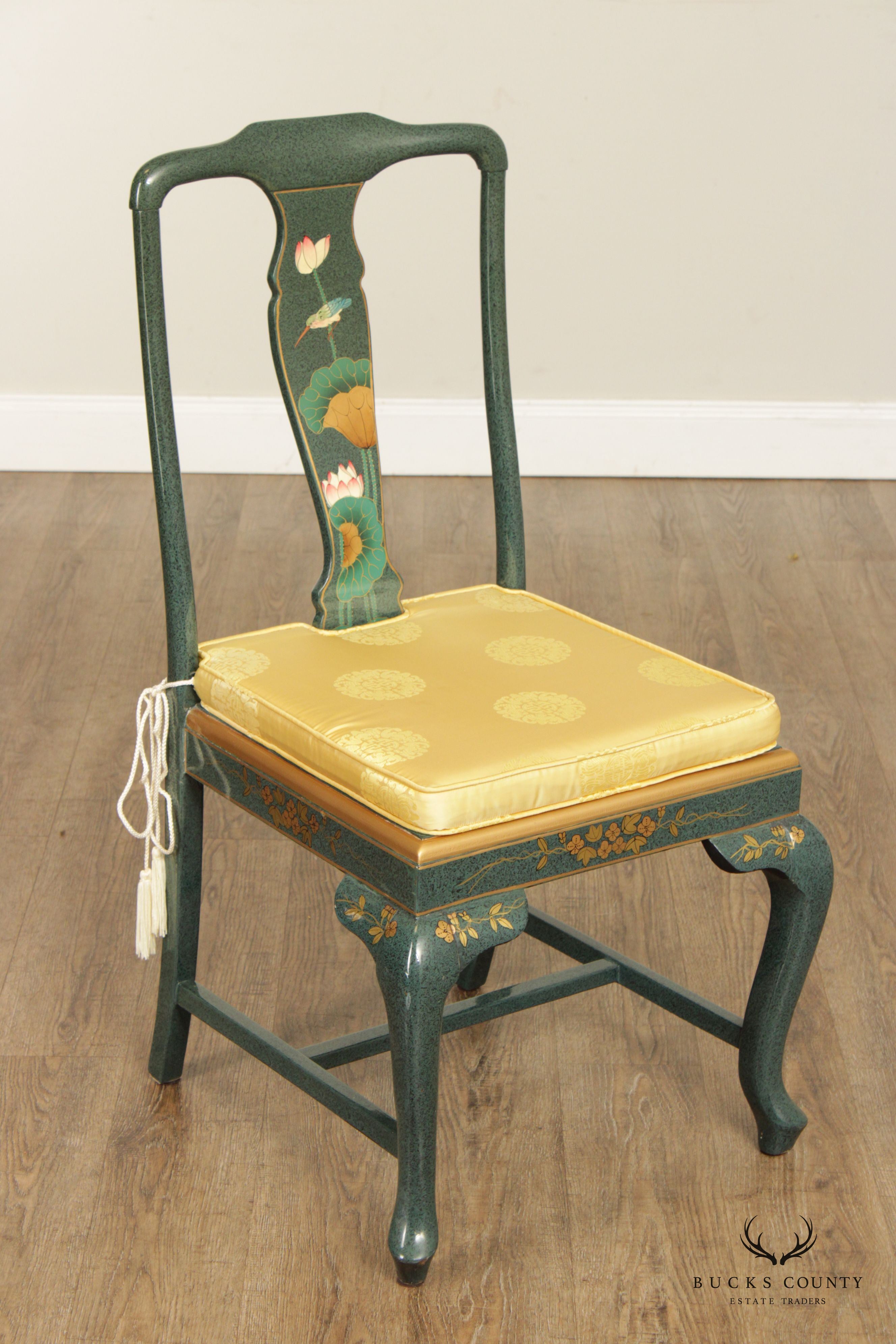 Asian Green Chinoiserie Lacquered Side Chair