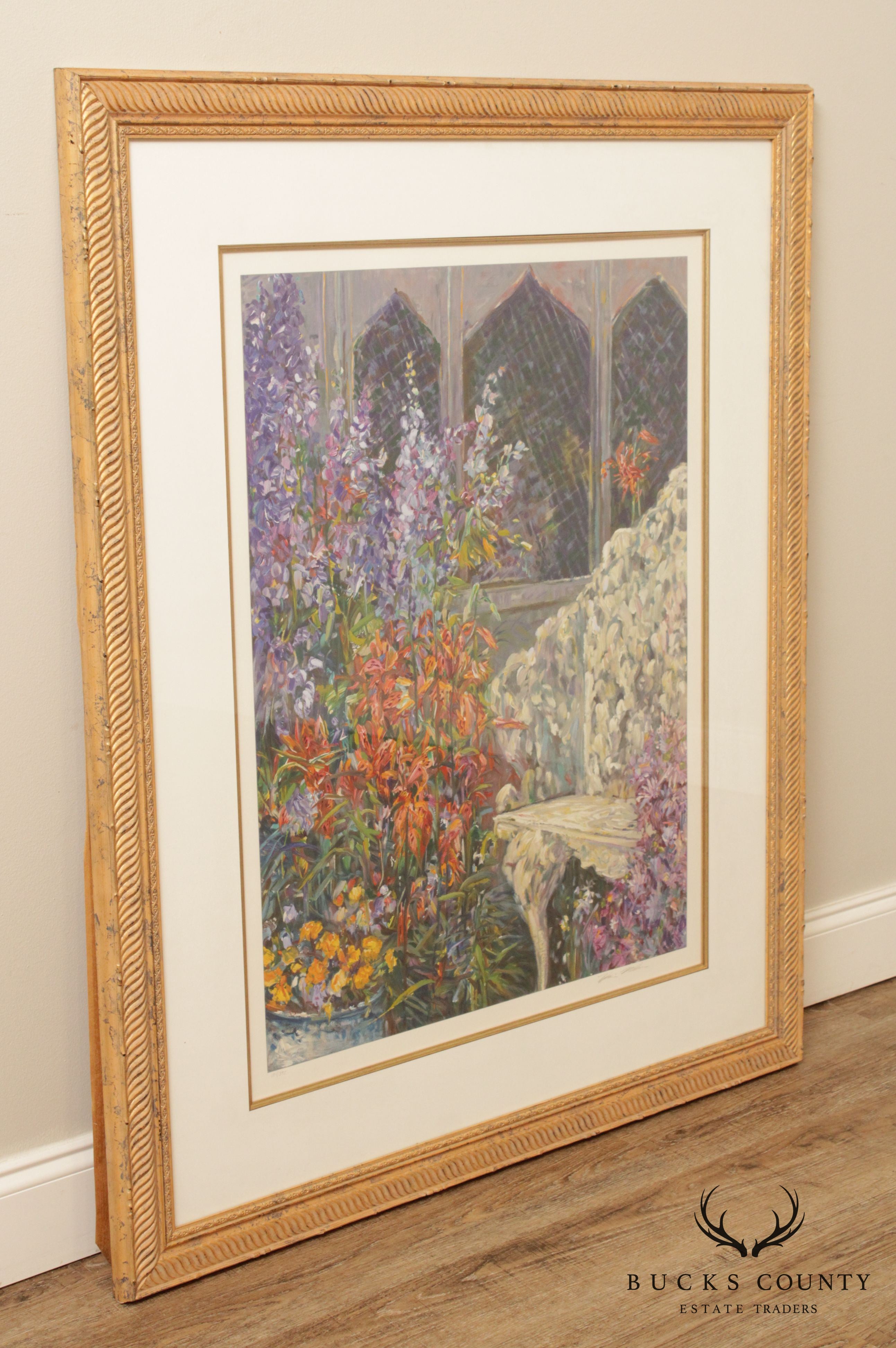 Henri Plisson 'A Place in the Garden', Custom Framed Serigraph