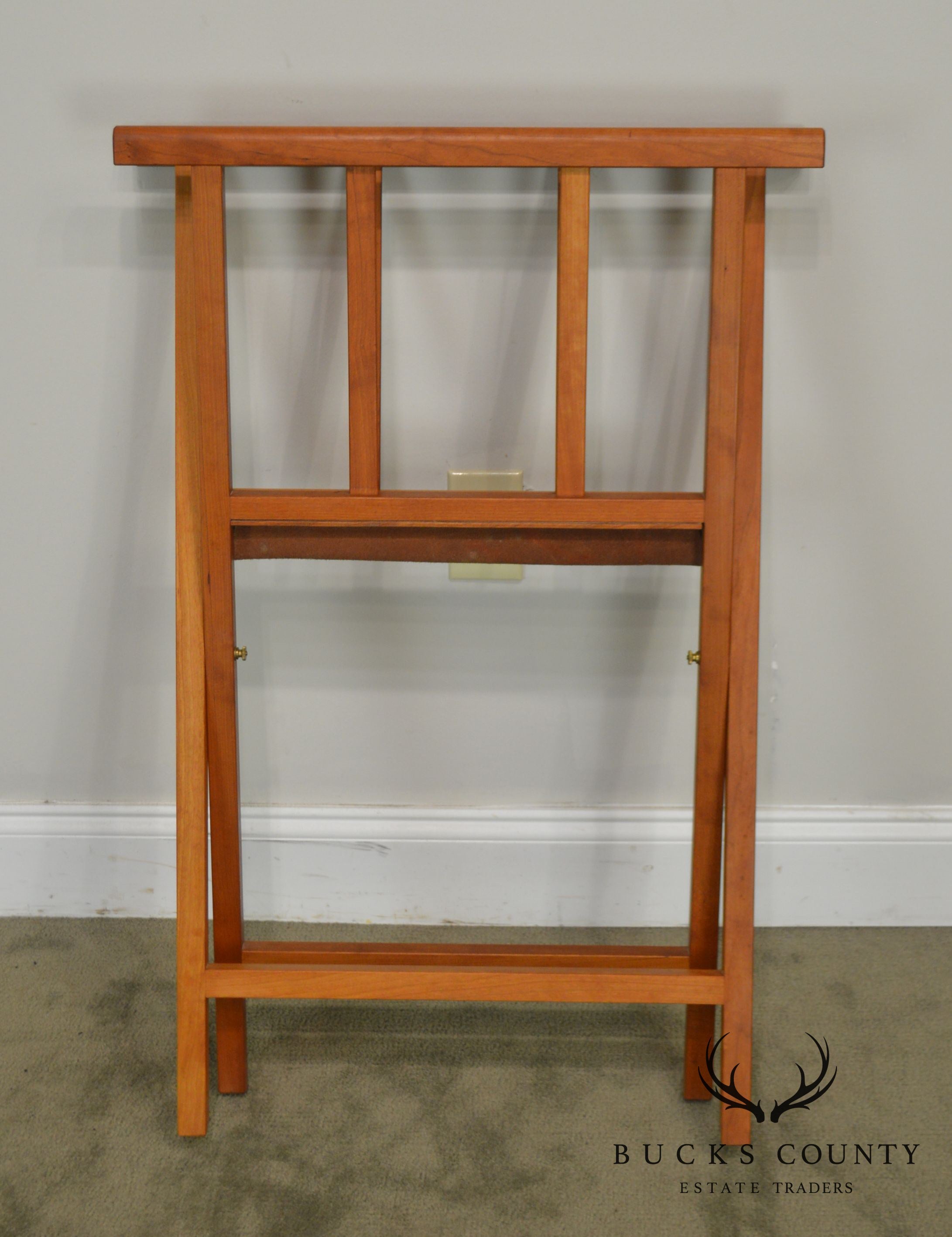 Danish Modern Style Pair Teak & Leather Folding Stands