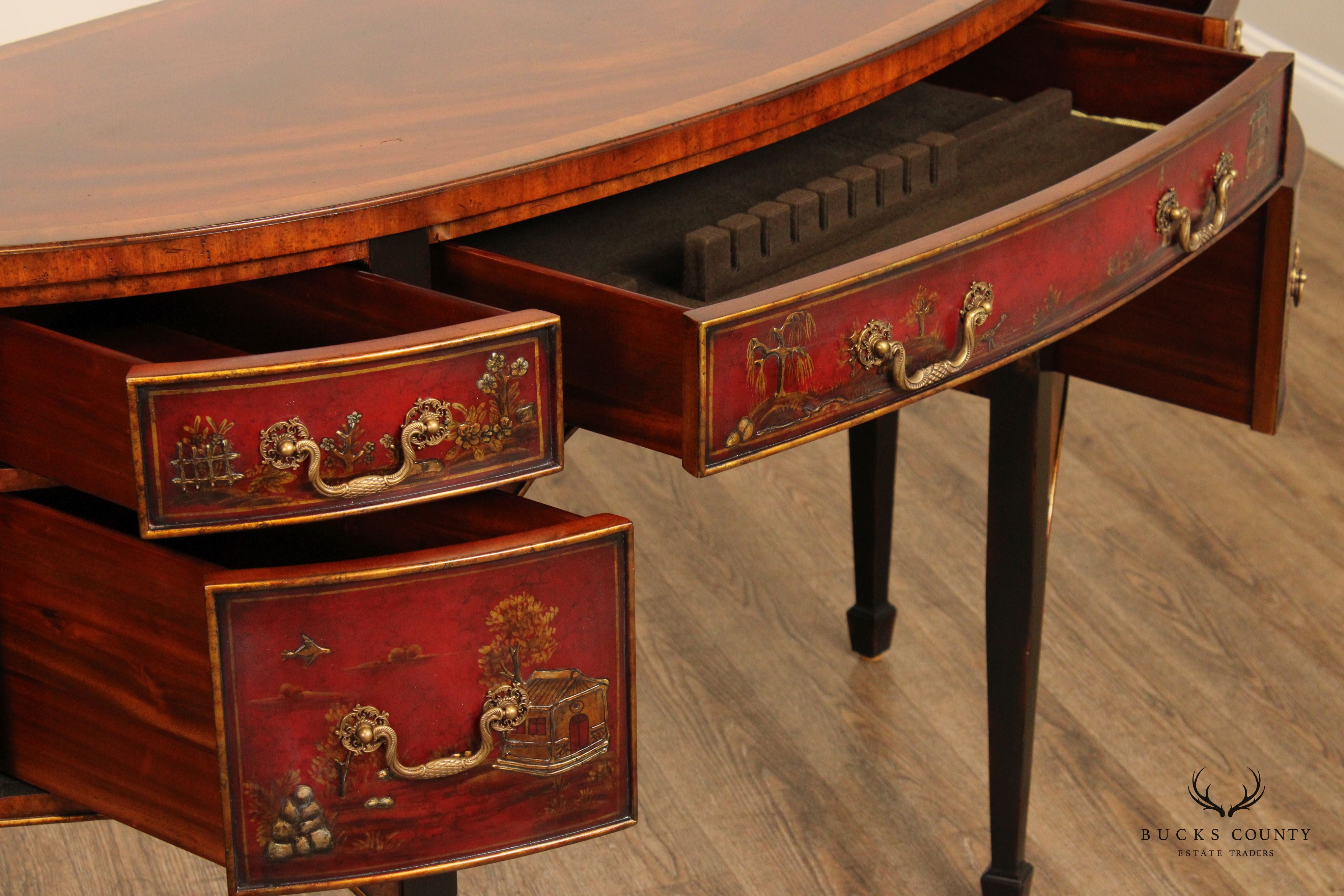 Maitland Smith Chinoiserie Decorated Demilune Sideboard